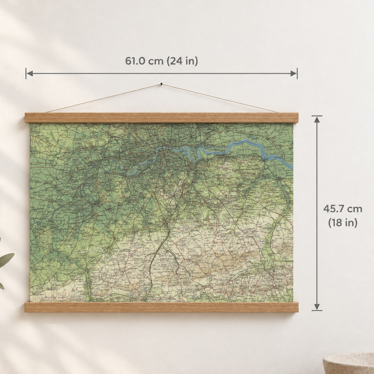 London historic map print, Bartholomew Half-Inch, 1903 — 24 × 18 in · landscape, Canvas, black hanger and Canvas, natural oak hanger and Canvas, white hanger and Fine art paper, black hanger and Fine art paper, natural oak hanger and Fine art paper, no hanger and Fine art paper, white hanger, hanger front mockup