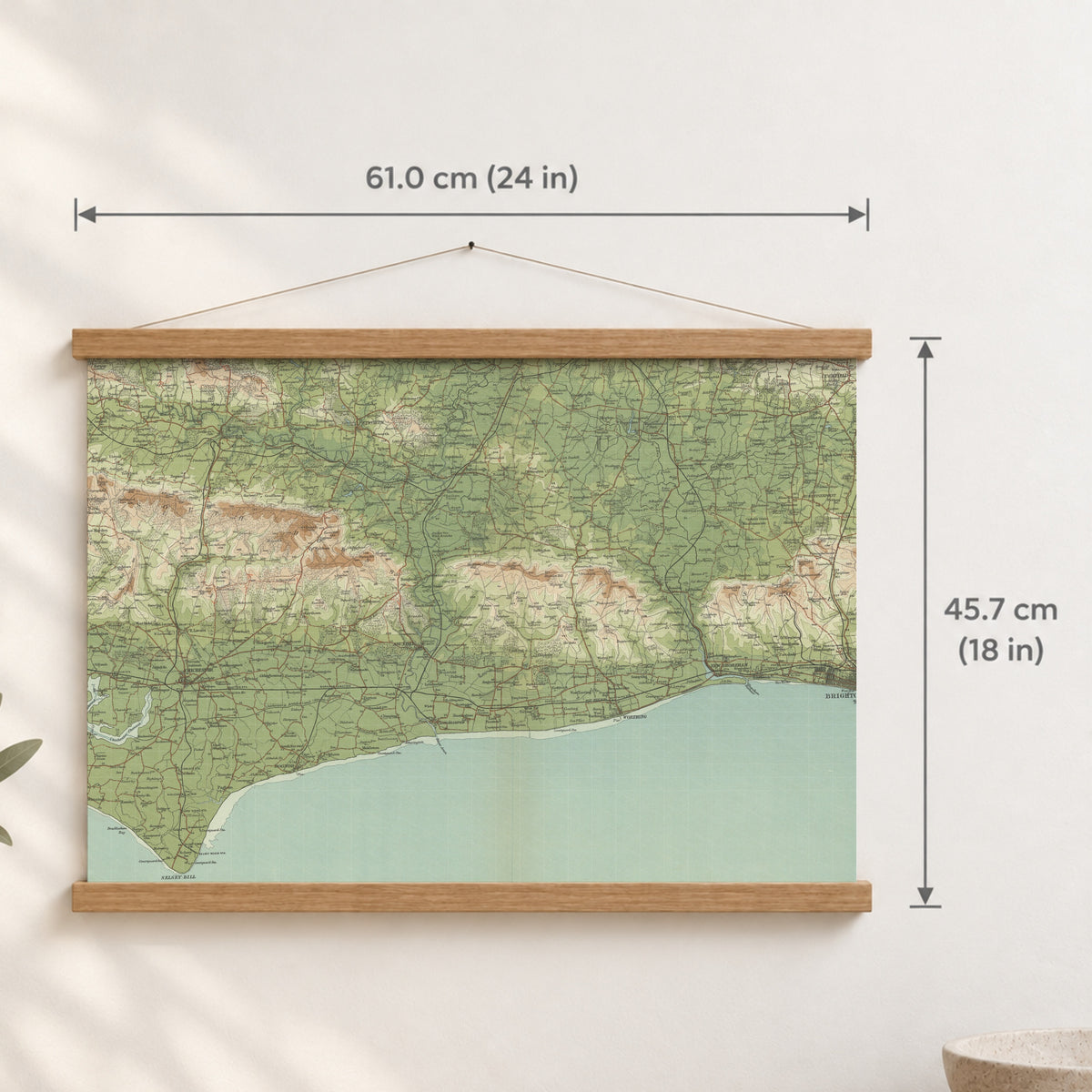 Chichester historic map print, Bartholomew Half-Inch, 1902 — 24 × 18 in · landscape, Canvas, black hanger and Canvas, natural oak hanger and Canvas, white hanger and Fine art paper, black hanger and Fine art paper, natural oak hanger and Fine art paper, no hanger and Fine art paper, white hanger, hanger front mockup