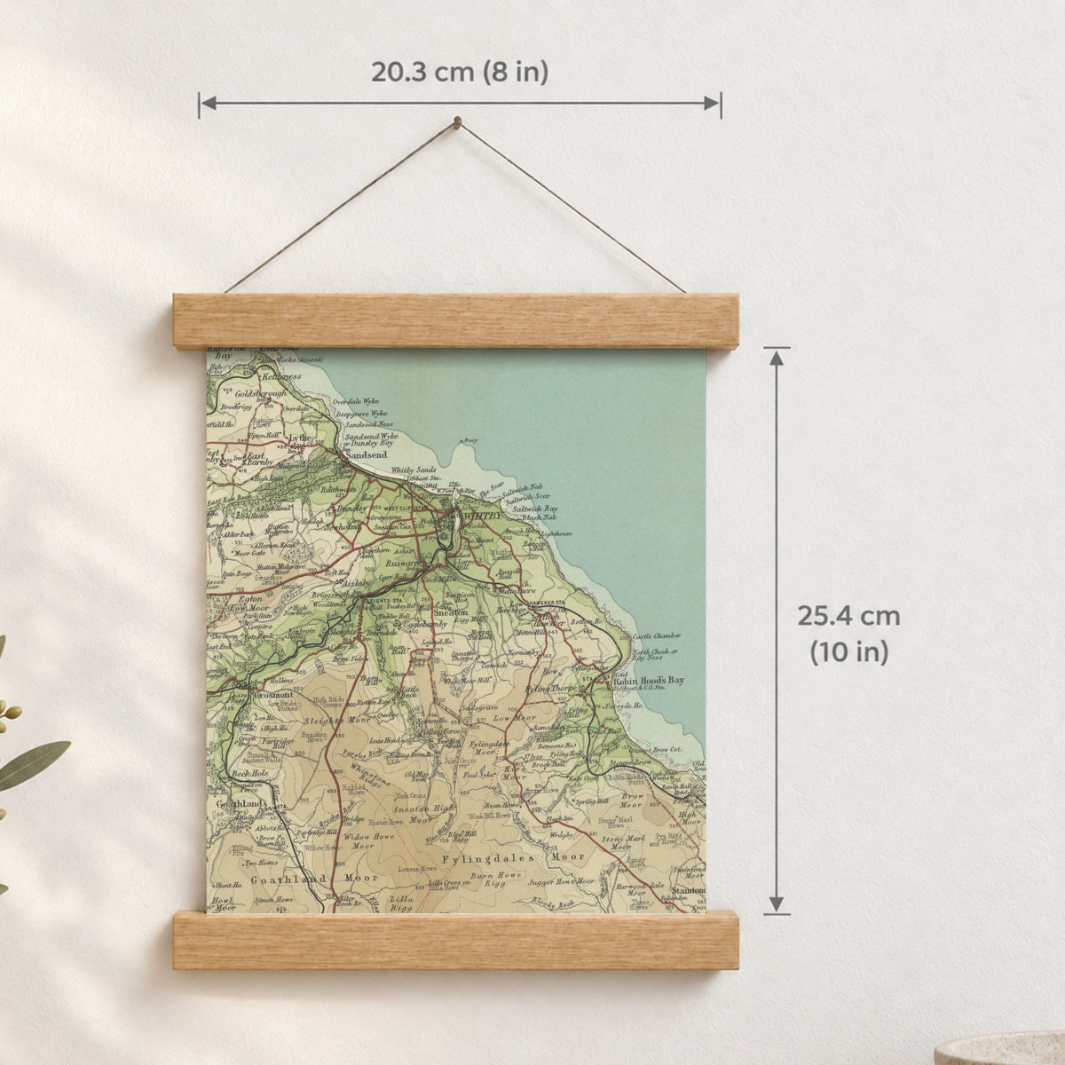 Whitby historic map print, Bartholomew Half-Inch, 1903 — 8 × 10 in · portrait, Canvas, black hanger and Canvas, natural oak hanger and Canvas, white hanger and Fine art paper, black hanger and Fine art paper, natural oak hanger and Fine art paper, no hanger and Fine art paper, white hanger, hanger front mockup
