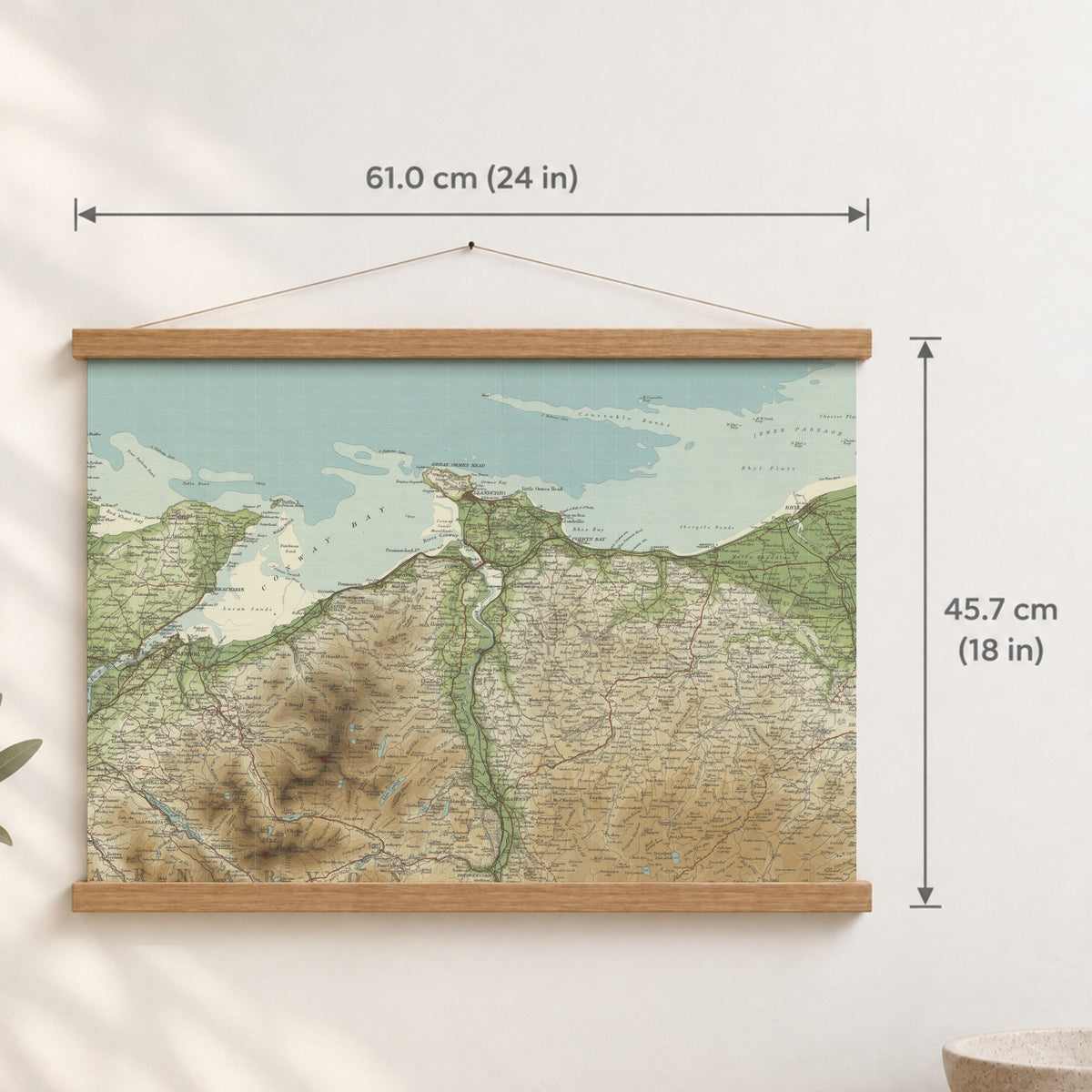Llandudno historic map print, Bartholomew Half-Inch, 1904 — 24 × 18 in · landscape, Canvas, black hanger and Canvas, natural oak hanger and Canvas, white hanger and Fine art paper, black hanger and Fine art paper, natural oak hanger and Fine art paper, no hanger and Fine art paper, white hanger, hanger front mockup