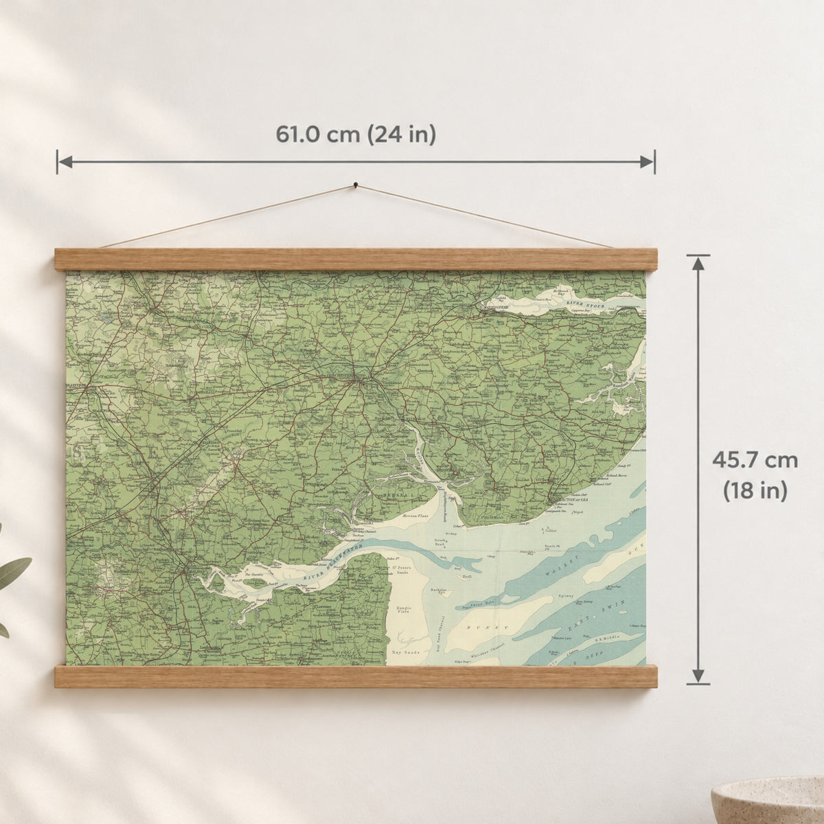 Colchester historic map print, Bartholomew Half-Inch, 1903 — 24 × 18 in · landscape, Canvas, black hanger and Canvas, natural oak hanger and Canvas, white hanger and Fine art paper, black hanger and Fine art paper, natural oak hanger and Fine art paper, no hanger and Fine art paper, white hanger, hanger front mockup