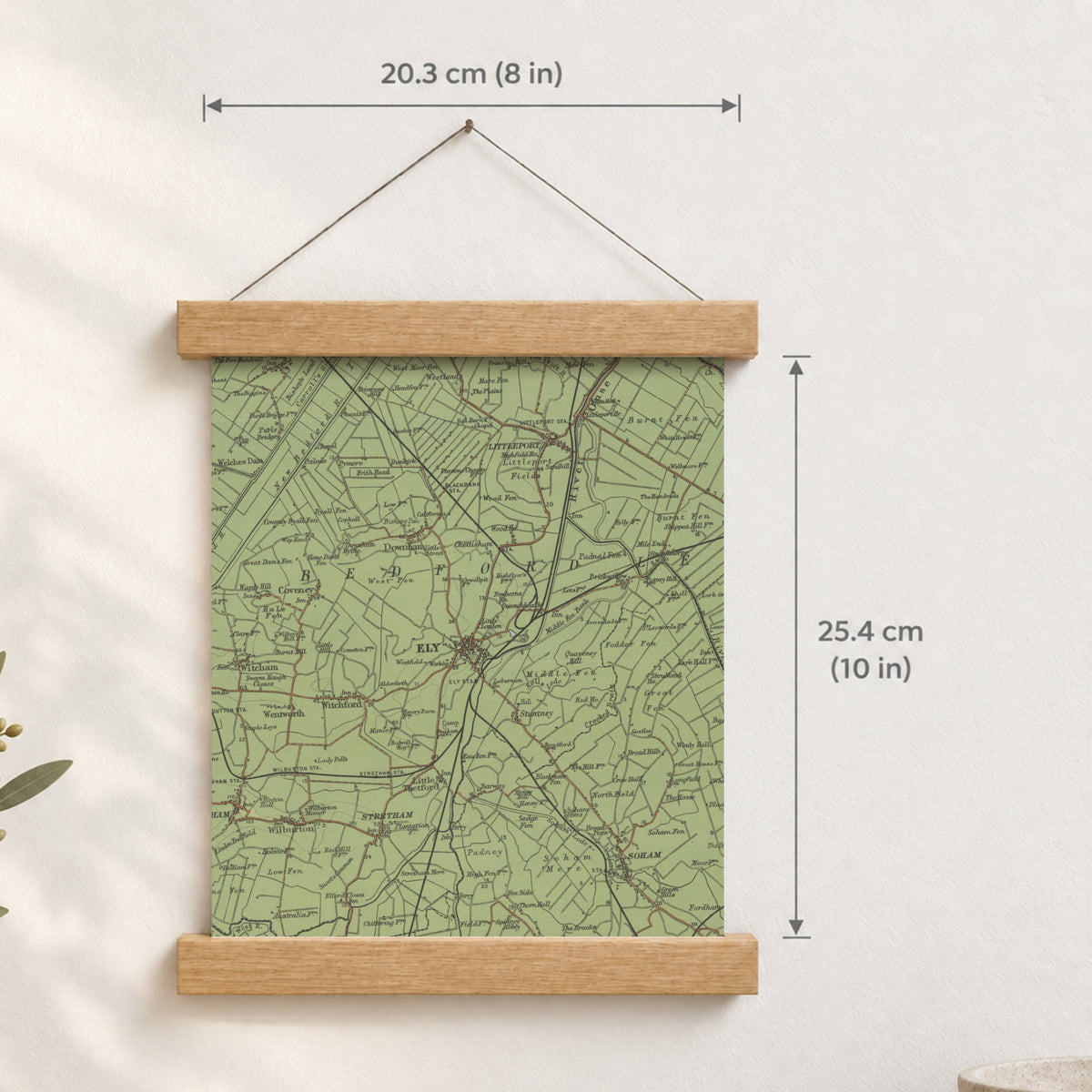 Ely historic map print, Bartholomew Half-Inch, 1902 — 8 × 10 in · portrait, Canvas, black hanger and Canvas, natural oak hanger and Canvas, white hanger and Fine art paper, black hanger and Fine art paper, natural oak hanger and Fine art paper, no hanger and Fine art paper, white hanger, hanger front mockup