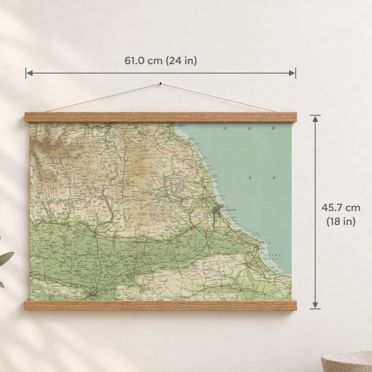 Scarborough historic map print, Bartholomew Half-Inch, 1903 — 24 × 18 in · landscape, Canvas, black hanger and Canvas, natural oak hanger and Canvas, white hanger and Fine art paper, black hanger and Fine art paper, natural oak hanger and Fine art paper, no hanger and Fine art paper, white hanger, hanger front mockup