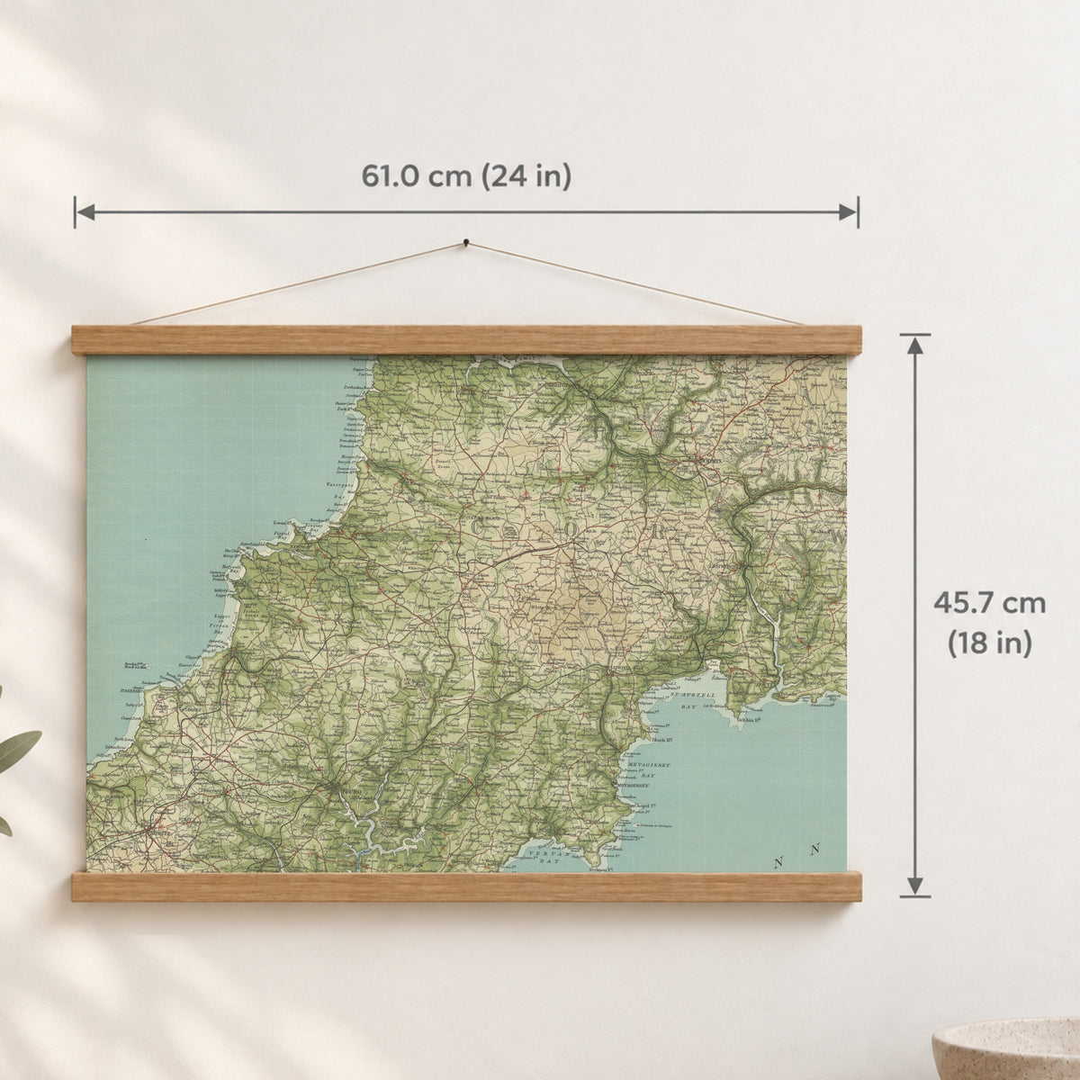 Newquay historic map print, Bartholomew Half-Inch, 1903 — 24 × 18 in · landscape, Canvas, black hanger and Canvas, natural oak hanger and Canvas, white hanger and Fine art paper, black hanger and Fine art paper, natural oak hanger and Fine art paper, no hanger and Fine art paper, white hanger, hanger front mockup