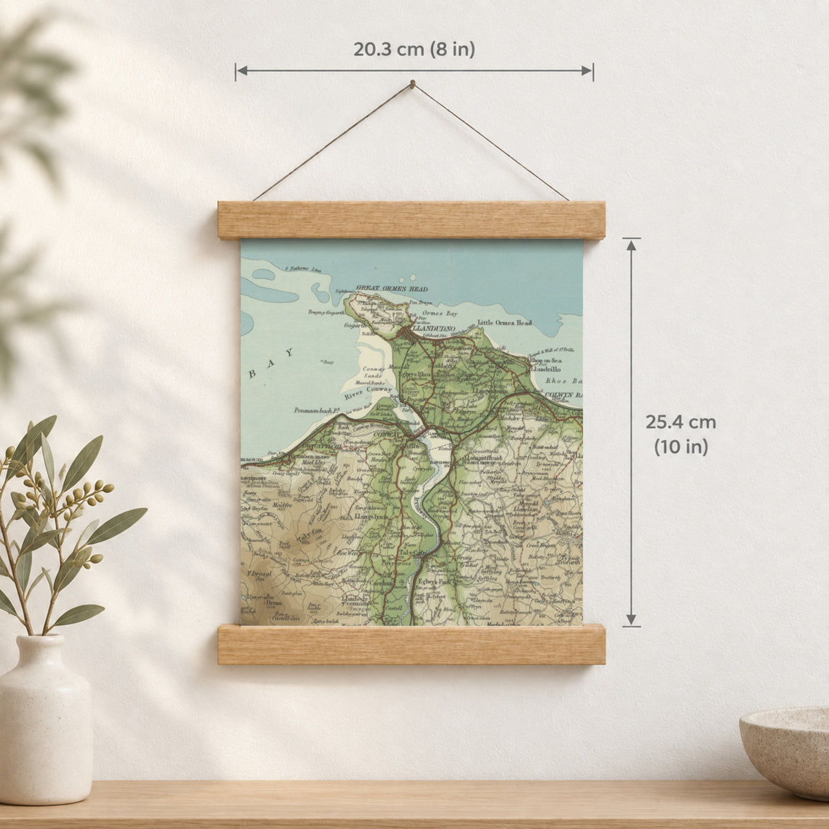 Llandudno historic map print, Bartholomew Half-Inch, 1904 — 8 × 10 in · portrait, Canvas, black hanger and Canvas, natural oak hanger and Canvas, white hanger and Fine art paper, black hanger and Fine art paper, natural oak hanger and Fine art paper, no hanger and Fine art paper, white hanger, hanger front mockup