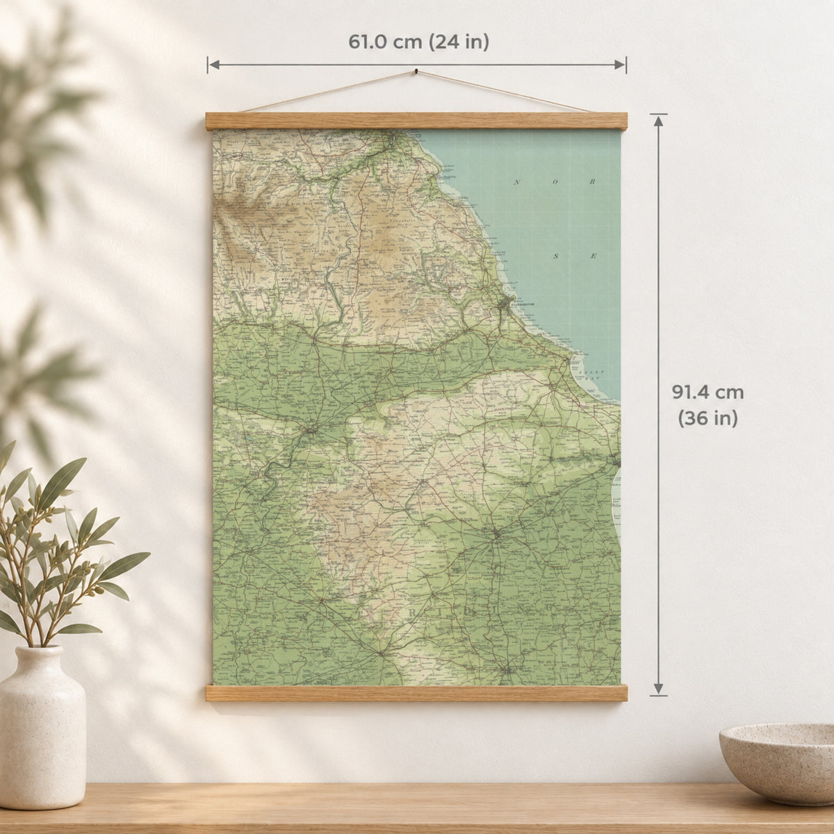 Scarborough historic map print, Bartholomew Half-Inch, 1903 — 24 × 36 in · portrait, Canvas, black hanger and Canvas, natural oak hanger and Canvas, white hanger and Fine art paper, black hanger and Fine art paper, natural oak hanger and Fine art paper, no hanger and Fine art paper, white hanger, hanger front mockup