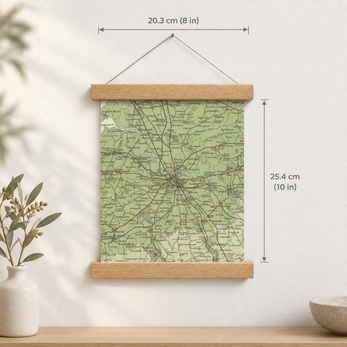 Carlisle historic map print, Bartholomew Half-Inch, 1903 — 8 × 10 in · portrait, Canvas, black hanger and Canvas, natural oak hanger and Canvas, white hanger and Fine art paper, black hanger and Fine art paper, natural oak hanger and Fine art paper, no hanger and Fine art paper, white hanger, hanger front mockup