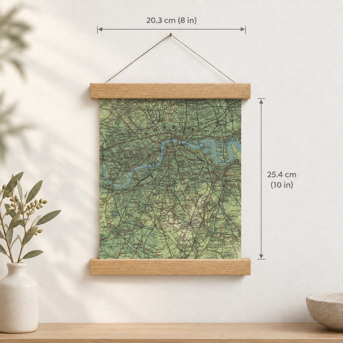 London historic map print, Bartholomew Half-Inch, 1903 — 8 × 10 in · portrait, Canvas, black hanger and Canvas, natural oak hanger and Canvas, white hanger and Fine art paper, black hanger and Fine art paper, natural oak hanger and Fine art paper, no hanger and Fine art paper, white hanger, hanger front mockup