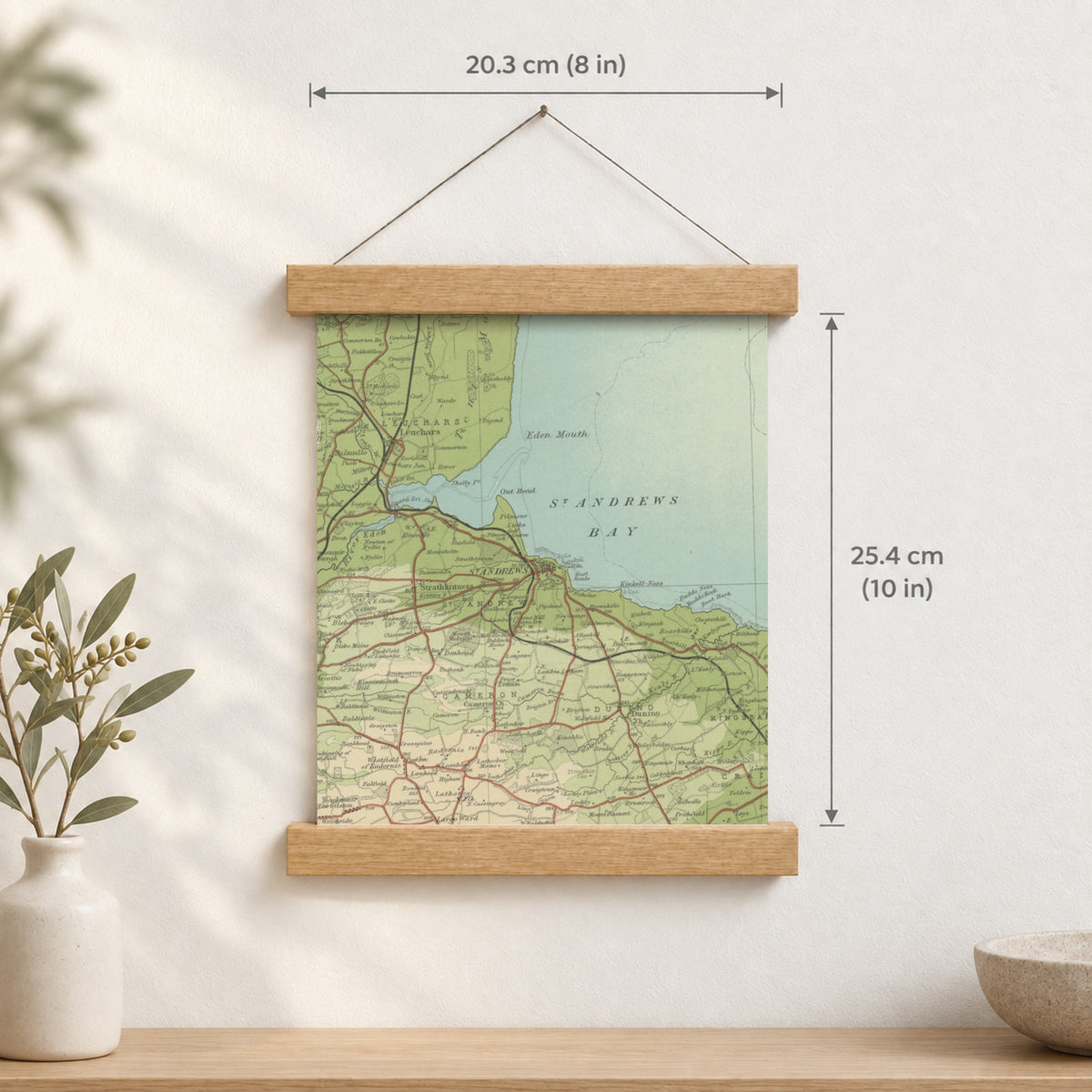 St Andrews historic map print, Bartholomew Half-Inch, 1903 — 8 × 10 in · portrait, Canvas, black hanger and Canvas, natural oak hanger and Canvas, white hanger and Fine art paper, black hanger and Fine art paper, natural oak hanger and Fine art paper, no hanger and Fine art paper, white hanger, hanger front mockup
