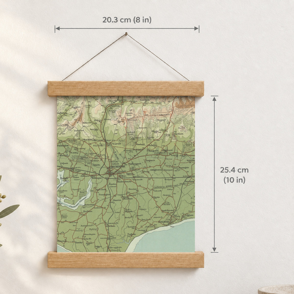 Chichester historic map print, Bartholomew Half-Inch, 1902 — 8 × 10 in · portrait, Canvas, black hanger and Canvas, natural oak hanger and Canvas, white hanger and Fine art paper, black hanger and Fine art paper, natural oak hanger and Fine art paper, no hanger and Fine art paper, white hanger, hanger front mockup