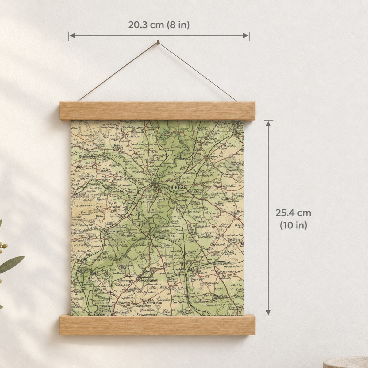 Durham historic map print, Bartholomew Half-Inch, 1904 — 8 × 10 in · portrait, Canvas, black hanger and Canvas, natural oak hanger and Canvas, white hanger and Fine art paper, black hanger and Fine art paper, natural oak hanger and Fine art paper, no hanger and Fine art paper, white hanger, hanger front mockup