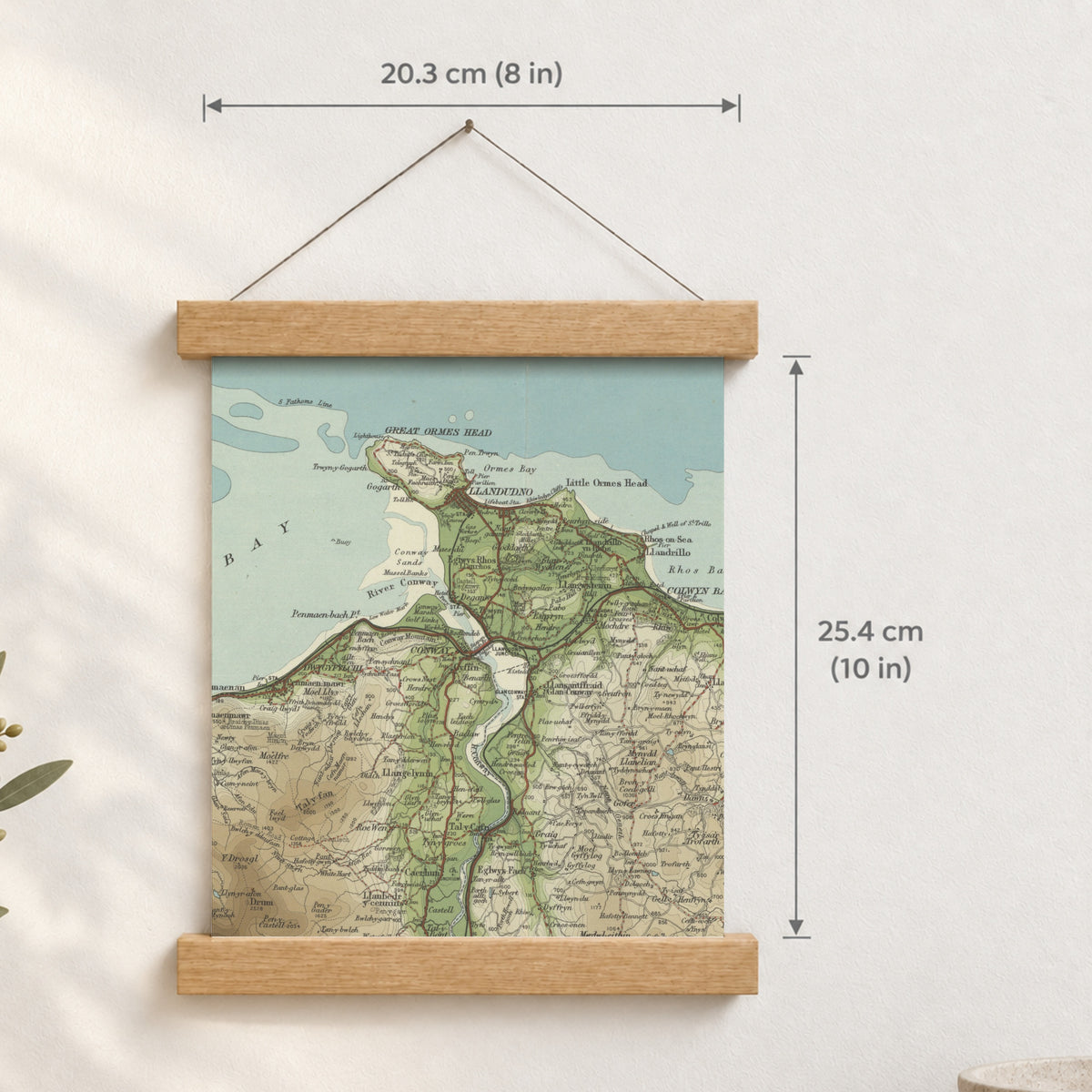 Llandudno historic map print, Bartholomew Half-Inch, 1904 — 8 × 10 in · portrait, Canvas, black hanger and Canvas, natural oak hanger and Canvas, white hanger and Fine art paper, black hanger and Fine art paper, natural oak hanger and Fine art paper, no hanger and Fine art paper, white hanger, hanger front mockup