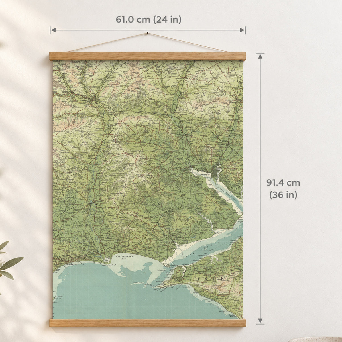 Bournemouth historic map print, Bartholomew Half-Inch, 1902 — 24 × 36 in · portrait, Canvas, black hanger and Canvas, natural oak hanger and Canvas, white hanger and Fine art paper, black hanger and Fine art paper, natural oak hanger and Fine art paper, no hanger and Fine art paper, white hanger, hanger front mockup