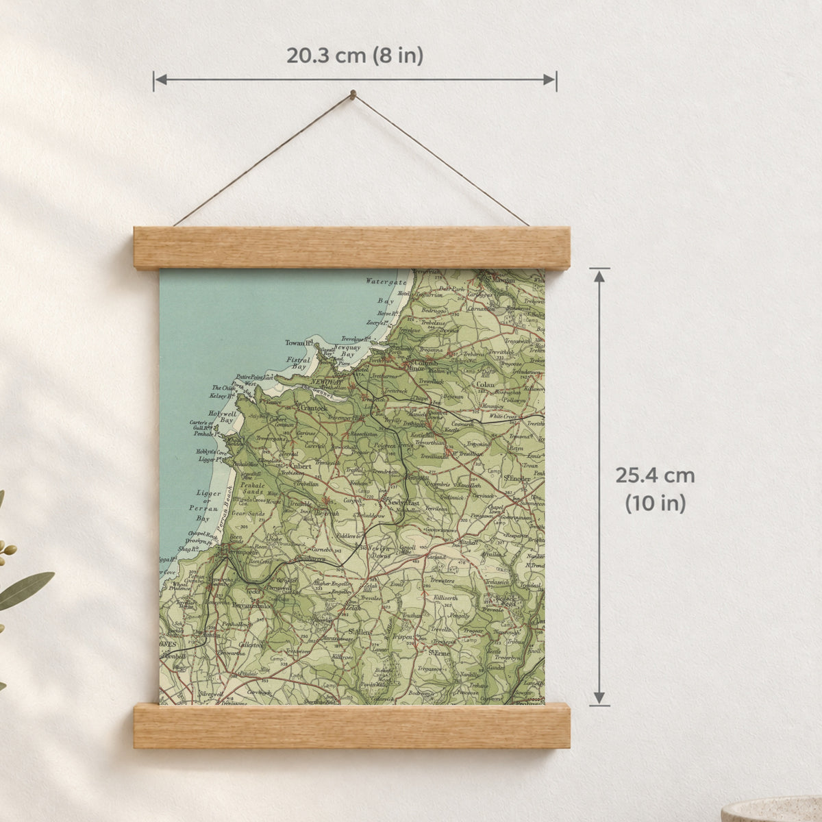 Newquay historic map print, Bartholomew Half-Inch, 1903 — 8 × 10 in · portrait, Canvas, black hanger and Canvas, natural oak hanger and Canvas, white hanger and Fine art paper, black hanger and Fine art paper, natural oak hanger and Fine art paper, no hanger and Fine art paper, white hanger, hanger front mockup