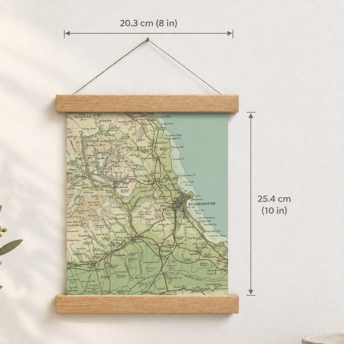 Scarborough historic map print, Bartholomew Half-Inch, 1903 — 8 × 10 in · portrait, Canvas, black hanger and Canvas, natural oak hanger and Canvas, white hanger and Fine art paper, black hanger and Fine art paper, natural oak hanger and Fine art paper, no hanger and Fine art paper, white hanger, hanger front mockup