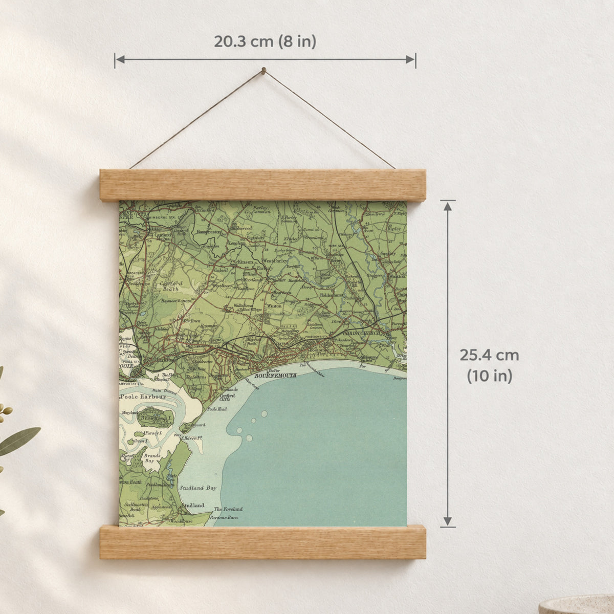 Bournemouth historic map print, Bartholomew Half-Inch, 1902 — 8 × 10 in · portrait, Canvas, black hanger and Canvas, natural oak hanger and Canvas, white hanger and Fine art paper, black hanger and Fine art paper, natural oak hanger and Fine art paper, no hanger and Fine art paper, white hanger, hanger front mockup