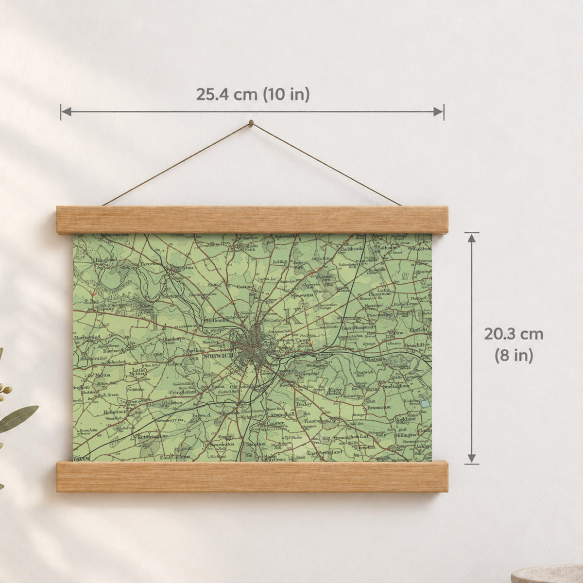 Norwich historic map print, Bartholomew Half-Inch, 1903 — 10 × 8 in · landscape, Canvas, black hanger and Canvas, natural oak hanger and Canvas, white hanger and Fine art paper, black hanger and Fine art paper, natural oak hanger and Fine art paper, no hanger and Fine art paper, white hanger, hanger front mockup