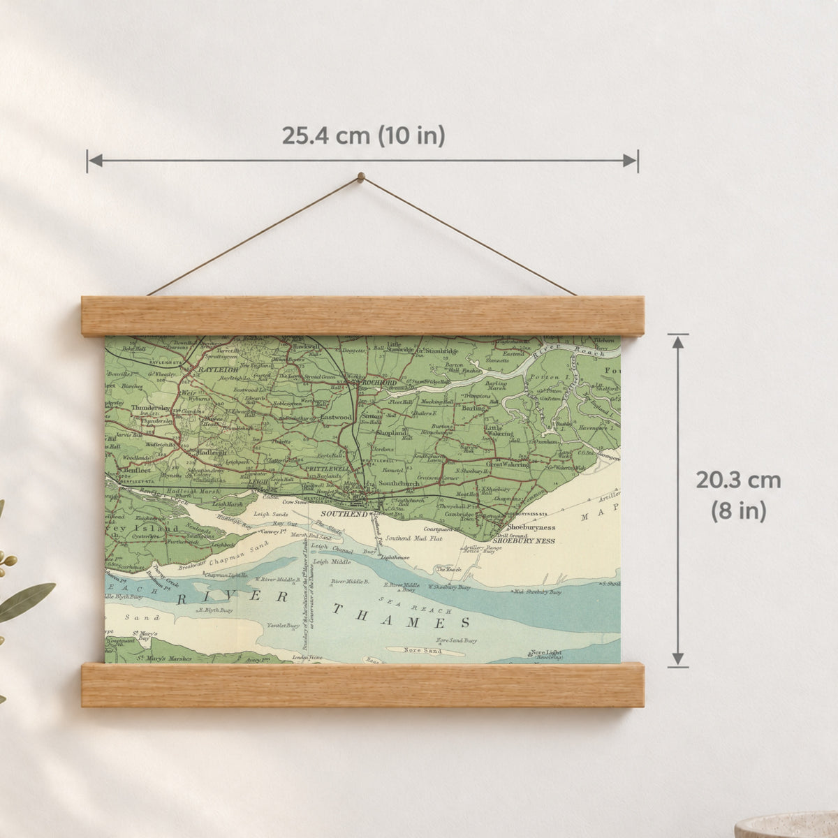 Southend-on-Sea historic map print, Bartholomew Half-Inch, 1903 — 10 × 8 in · landscape, Canvas, black hanger and Canvas, natural oak hanger and Canvas, white hanger and Fine art paper, black hanger and Fine art paper, natural oak hanger and Fine art paper, no hanger and Fine art paper, white hanger, hanger front mockup