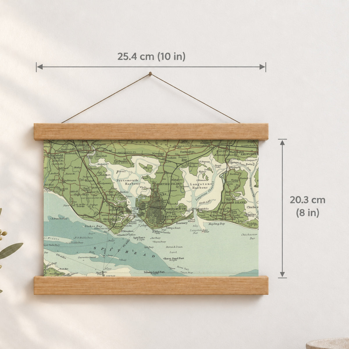 Portsmouth historic map print, Bartholomew Half-Inch, 1902 — 10 × 8 in · landscape, Canvas, black hanger and Canvas, natural oak hanger and Canvas, white hanger and Fine art paper, black hanger and Fine art paper, natural oak hanger and Fine art paper, no hanger and Fine art paper, white hanger, hanger front mockup
