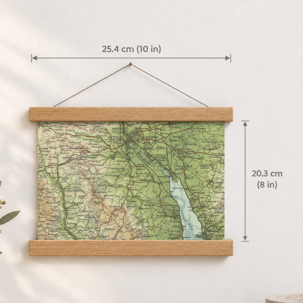Exeter historic map print, Bartholomew Half-Inch, 1903 — 10 × 8 in · landscape, Canvas, black hanger and Canvas, natural oak hanger and Canvas, white hanger and Fine art paper, black hanger and Fine art paper, natural oak hanger and Fine art paper, no hanger and Fine art paper, white hanger, hanger front mockup