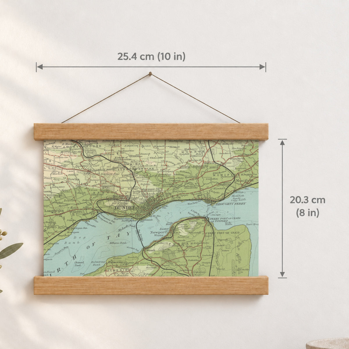 Dundee historic map print, Bartholomew Half-Inch, 1903 — 10 × 8 in · landscape, Canvas, black hanger and Canvas, natural oak hanger and Canvas, white hanger and Fine art paper, black hanger and Fine art paper, natural oak hanger and Fine art paper, no hanger and Fine art paper, white hanger, hanger front mockup