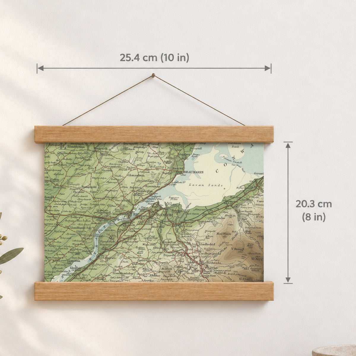 Bangor historic map print, Bartholomew Half-Inch, 1904 — 10 × 8 in · landscape, Canvas, black hanger and Canvas, natural oak hanger and Canvas, white hanger and Fine art paper, black hanger and Fine art paper, natural oak hanger and Fine art paper, no hanger and Fine art paper, white hanger, hanger front mockup