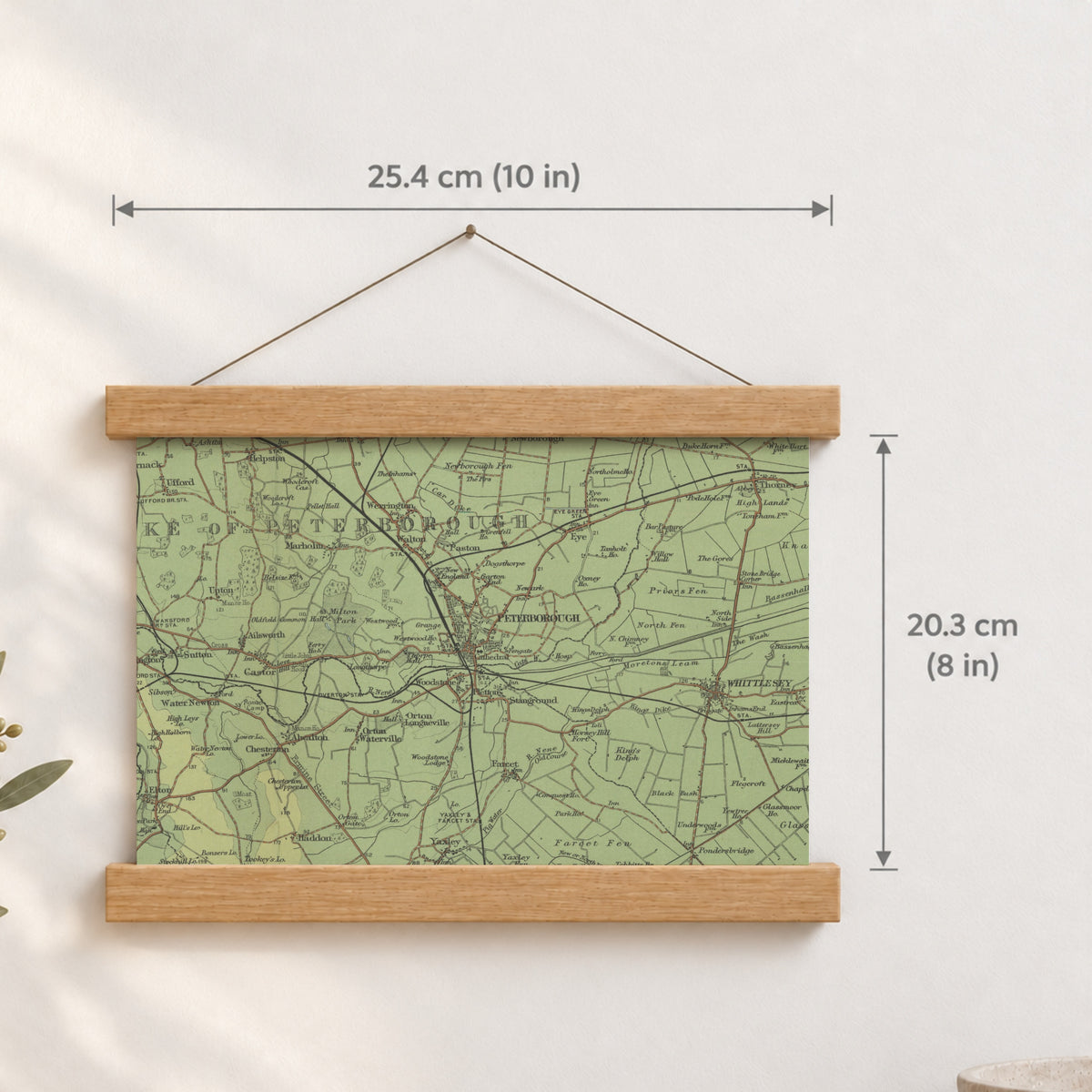 Peterborough historic map print, Bartholomew Half-Inch, 1902 — 10 × 8 in · landscape, Canvas, black hanger and Canvas, natural oak hanger and Canvas, white hanger and Fine art paper, black hanger and Fine art paper, natural oak hanger and Fine art paper, no hanger and Fine art paper, white hanger, hanger front mockup