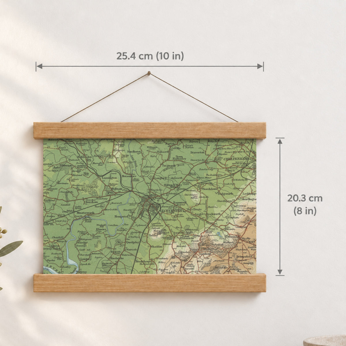 Gloucester historic map print, Bartholomew Half-Inch, 1902 — 10 × 8 in · landscape, Canvas, black hanger and Canvas, natural oak hanger and Canvas, white hanger and Fine art paper, black hanger and Fine art paper, natural oak hanger and Fine art paper, no hanger and Fine art paper, white hanger, hanger front mockup
