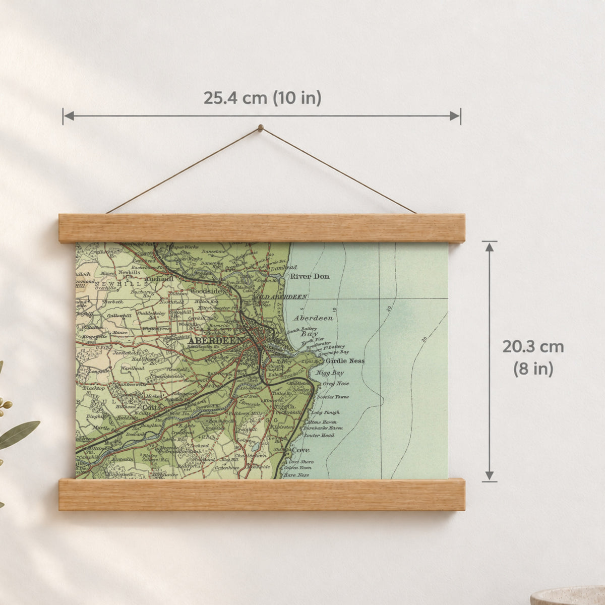Aberdeen historic map print, Bartholomew Half-Inch, 1903 — 10 × 8 in · landscape, Canvas, black hanger and Canvas, natural oak hanger and Canvas, white hanger and Fine art paper, black hanger and Fine art paper, natural oak hanger and Fine art paper, no hanger and Fine art paper, white hanger, hanger front mockup