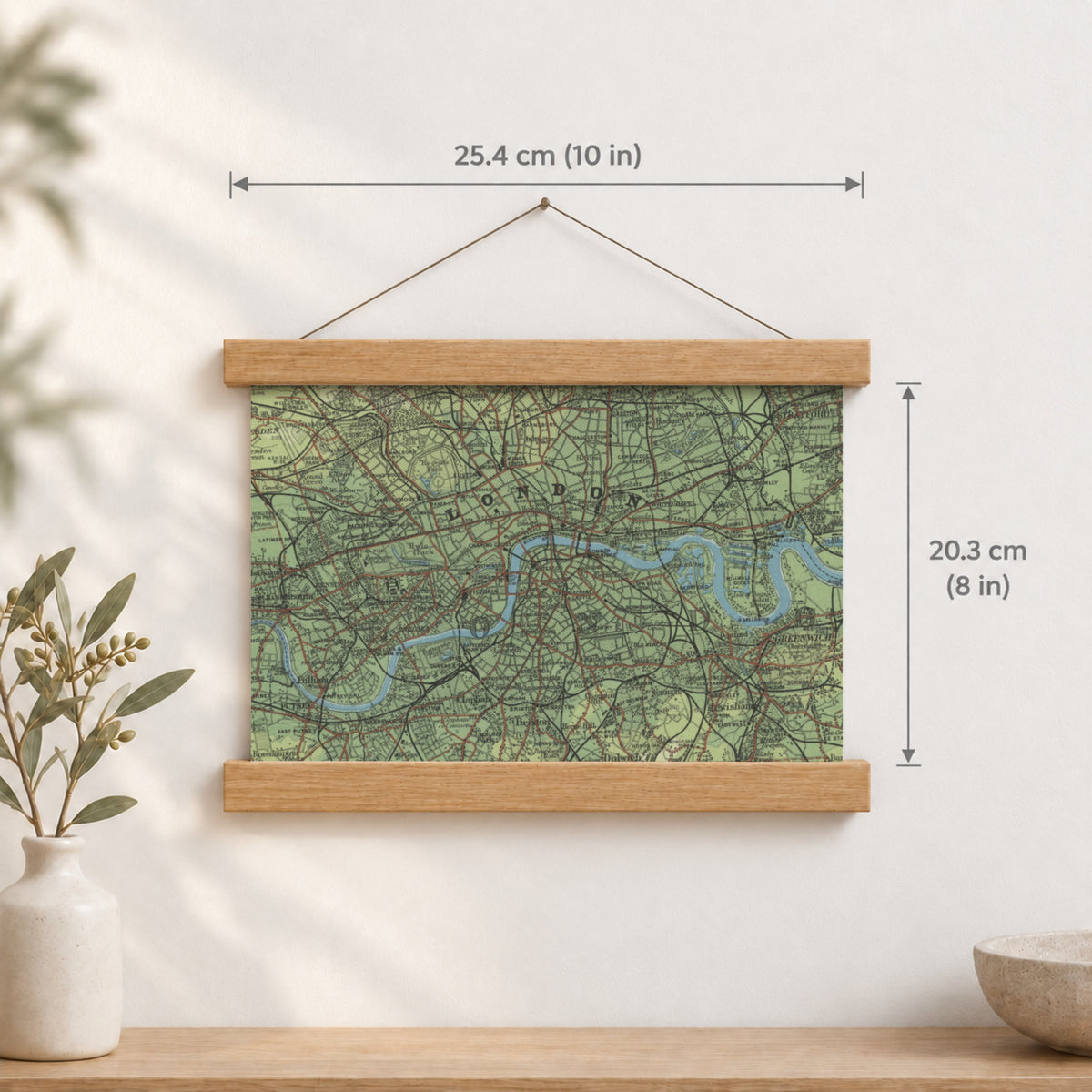 London historic map print, Bartholomew Half-Inch, 1903 — 10 × 8 in · landscape, Canvas, black hanger and Canvas, natural oak hanger and Canvas, white hanger and Fine art paper, black hanger and Fine art paper, natural oak hanger and Fine art paper, no hanger and Fine art paper, white hanger, hanger front mockup