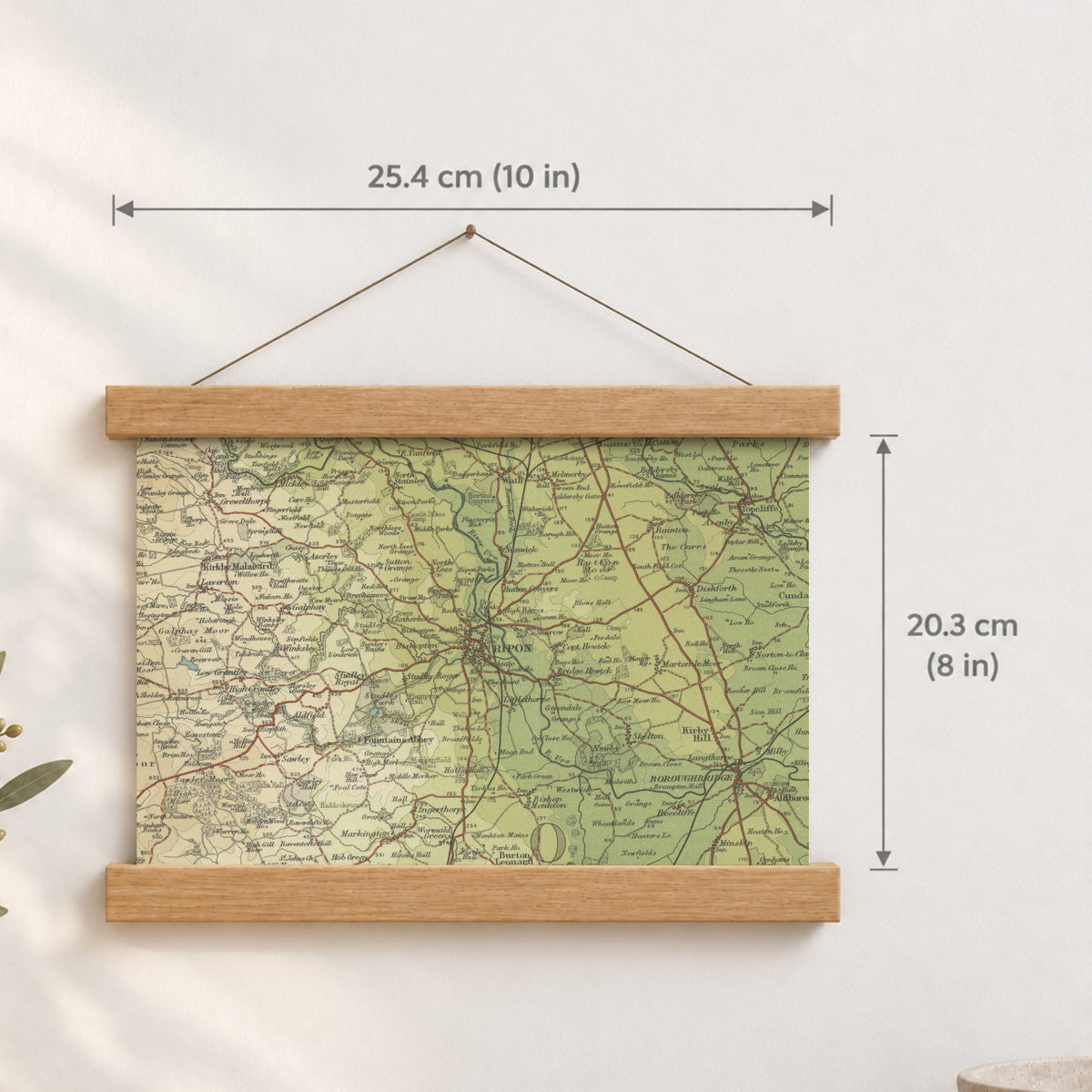 Ripon historic map print, Bartholomew Half-Inch, 1906 — 10 × 8 in · landscape, Canvas, black hanger and Canvas, natural oak hanger and Canvas, white hanger and Fine art paper, black hanger and Fine art paper, natural oak hanger and Fine art paper, no hanger and Fine art paper, white hanger, hanger front mockup