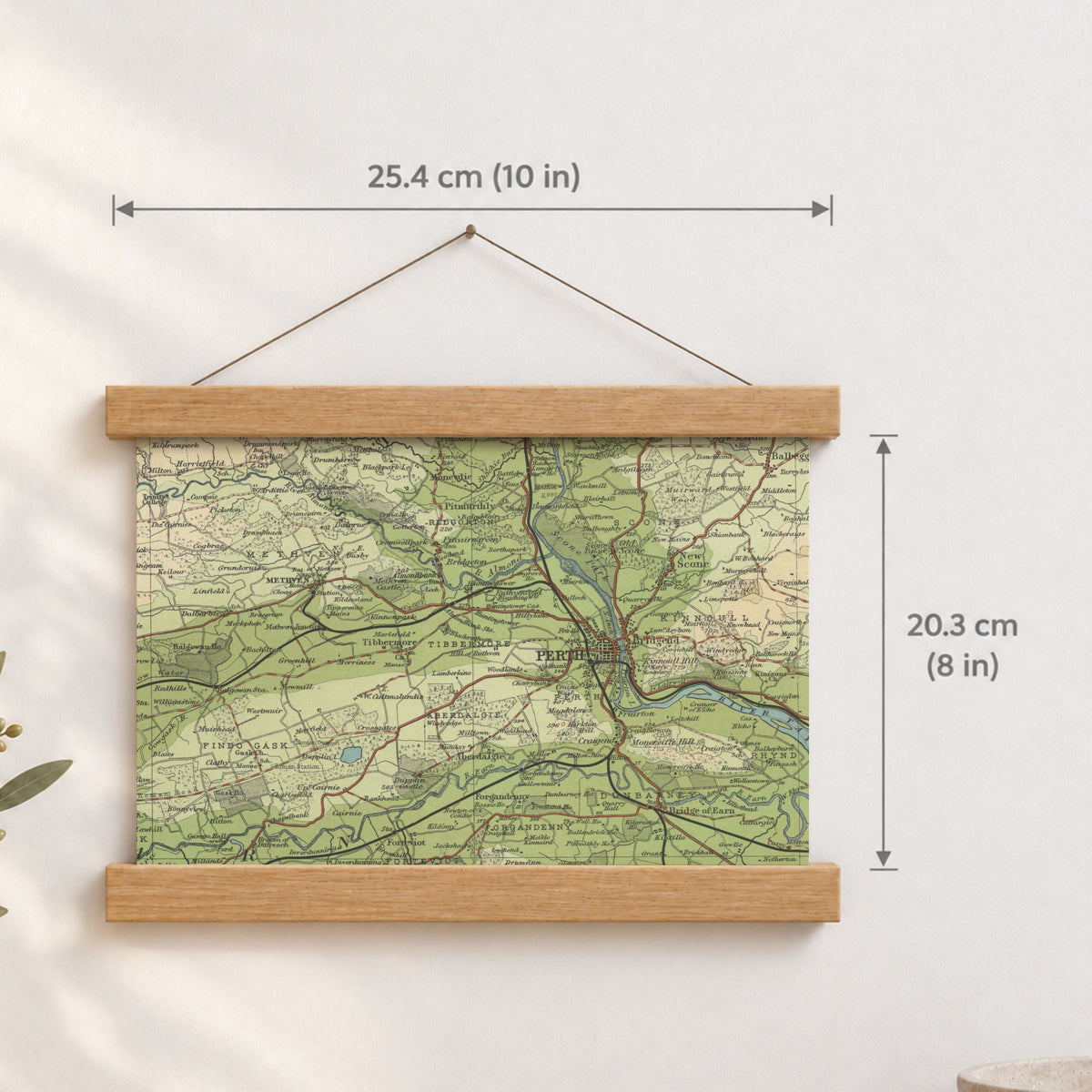 Perth historic map print, Bartholomew Half-Inch, 1903 — 10 × 8 in · landscape, Canvas, black hanger and Canvas, natural oak hanger and Canvas, white hanger and Fine art paper, black hanger and Fine art paper, natural oak hanger and Fine art paper, no hanger and Fine art paper, white hanger, hanger front mockup