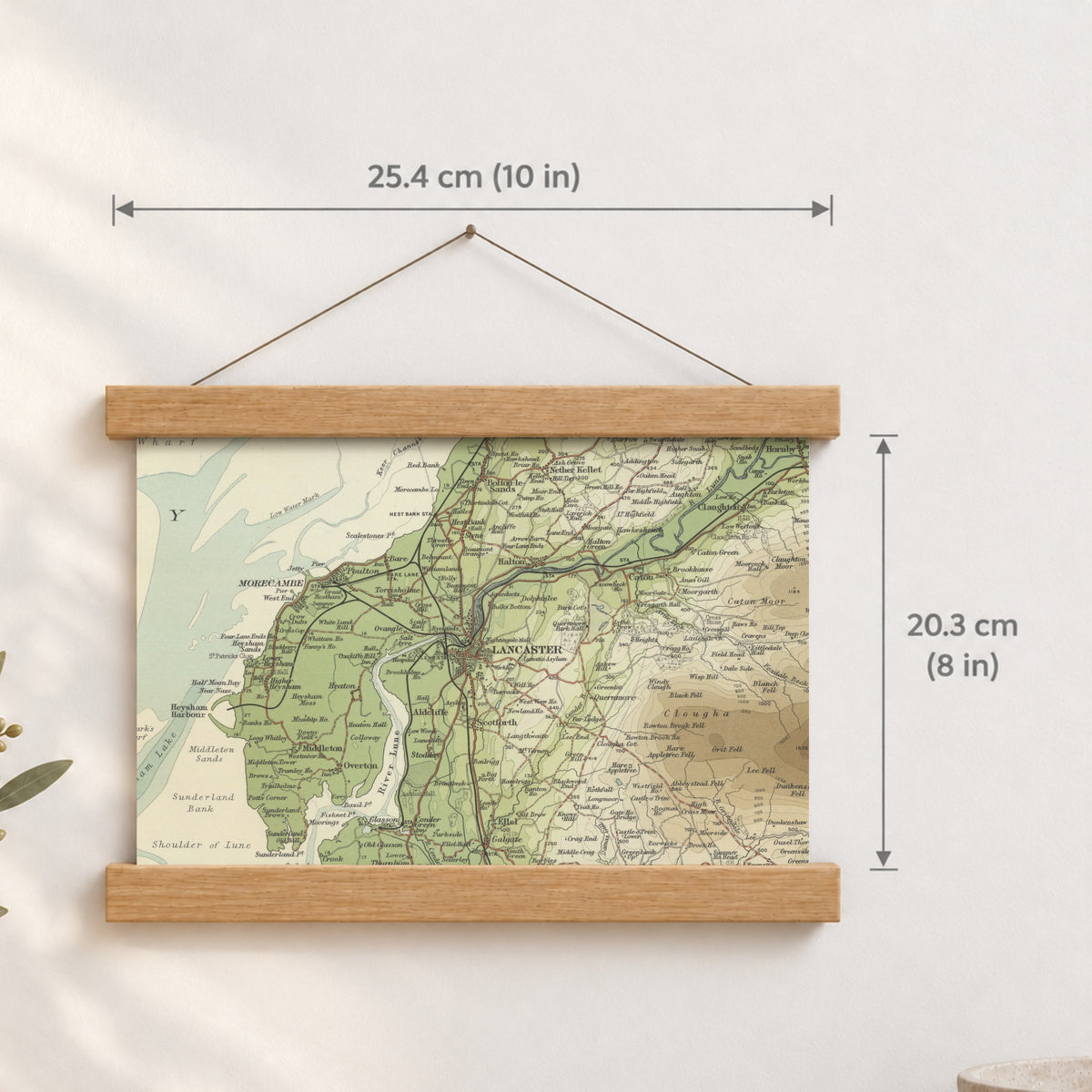 Lancaster historic map print, Bartholomew Half-Inch, 1905 — 10 × 8 in · landscape, Canvas, black hanger and Canvas, natural oak hanger and Canvas, white hanger and Fine art paper, black hanger and Fine art paper, natural oak hanger and Fine art paper, no hanger and Fine art paper, white hanger, hanger front mockup