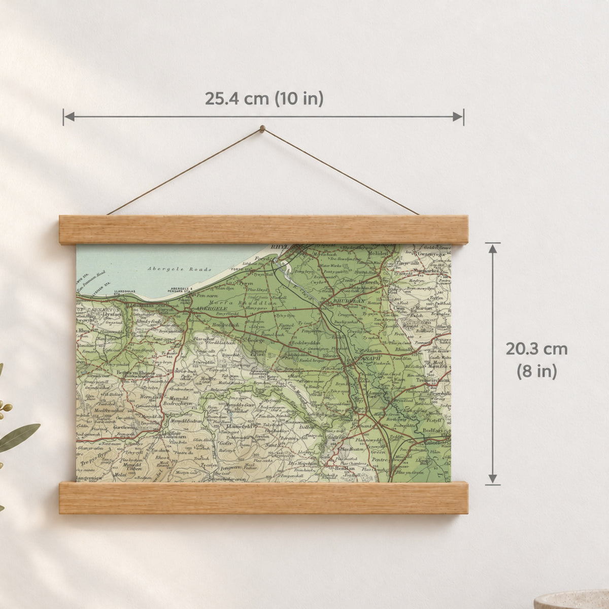 St Asaph historic map print, Bartholomew Half-Inch, 1904 — 10 × 8 in · landscape, Canvas, black hanger and Canvas, natural oak hanger and Canvas, white hanger and Fine art paper, black hanger and Fine art paper, natural oak hanger and Fine art paper, no hanger and Fine art paper, white hanger, hanger front mockup