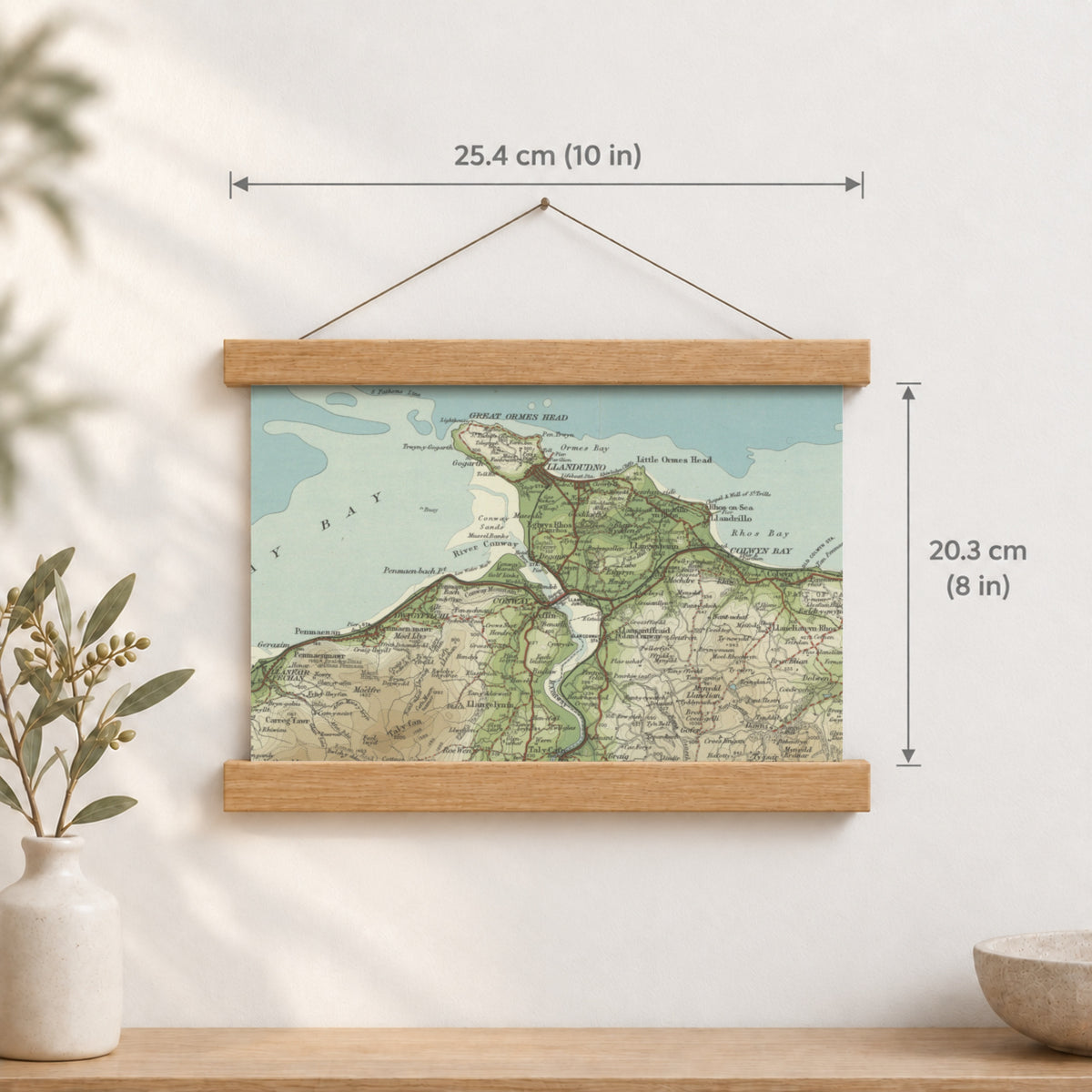 Llandudno historic map print, Bartholomew Half-Inch, 1904 — 10 × 8 in · landscape, Canvas, black hanger and Canvas, natural oak hanger and Canvas, white hanger and Fine art paper, black hanger and Fine art paper, natural oak hanger and Fine art paper, no hanger and Fine art paper, white hanger, hanger front mockup