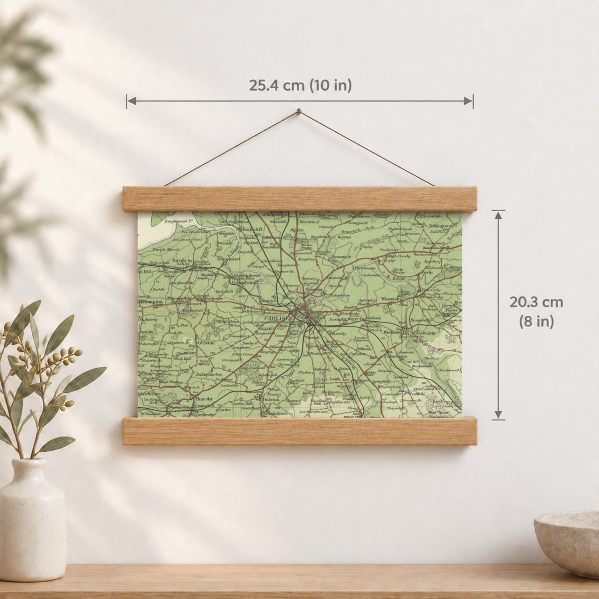 Carlisle historic map print, Bartholomew Half-Inch, 1903 — 10 × 8 in · landscape, Canvas, black hanger and Canvas, natural oak hanger and Canvas, white hanger and Fine art paper, black hanger and Fine art paper, natural oak hanger and Fine art paper, no hanger and Fine art paper, white hanger, hanger front mockup