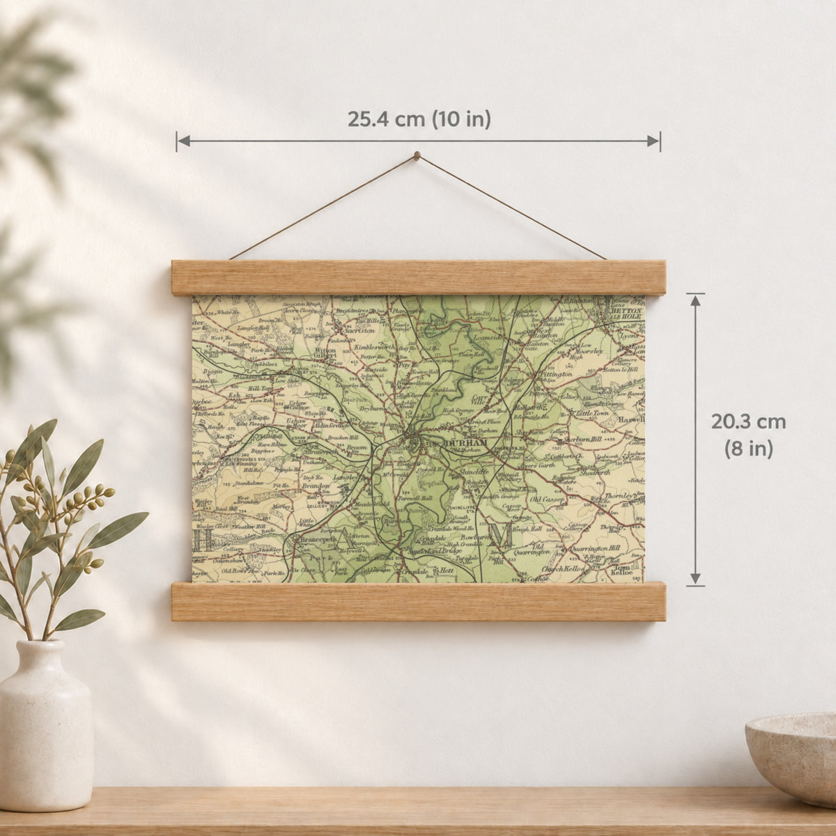 Durham historic map print, Bartholomew Half-Inch, 1904 — 10 × 8 in · landscape, Canvas, black hanger and Canvas, natural oak hanger and Canvas, white hanger and Fine art paper, black hanger and Fine art paper, natural oak hanger and Fine art paper, no hanger and Fine art paper, white hanger, hanger front mockup