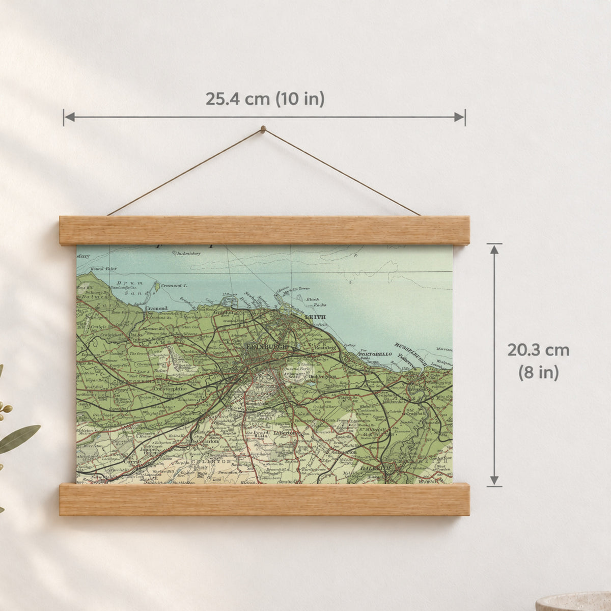 Edinburgh historic map print, Bartholomew Half-Inch, 1903 — 10 × 8 in · landscape, Canvas, black hanger and Canvas, natural oak hanger and Canvas, white hanger and Fine art paper, black hanger and Fine art paper, natural oak hanger and Fine art paper, no hanger and Fine art paper, white hanger, hanger front mockup