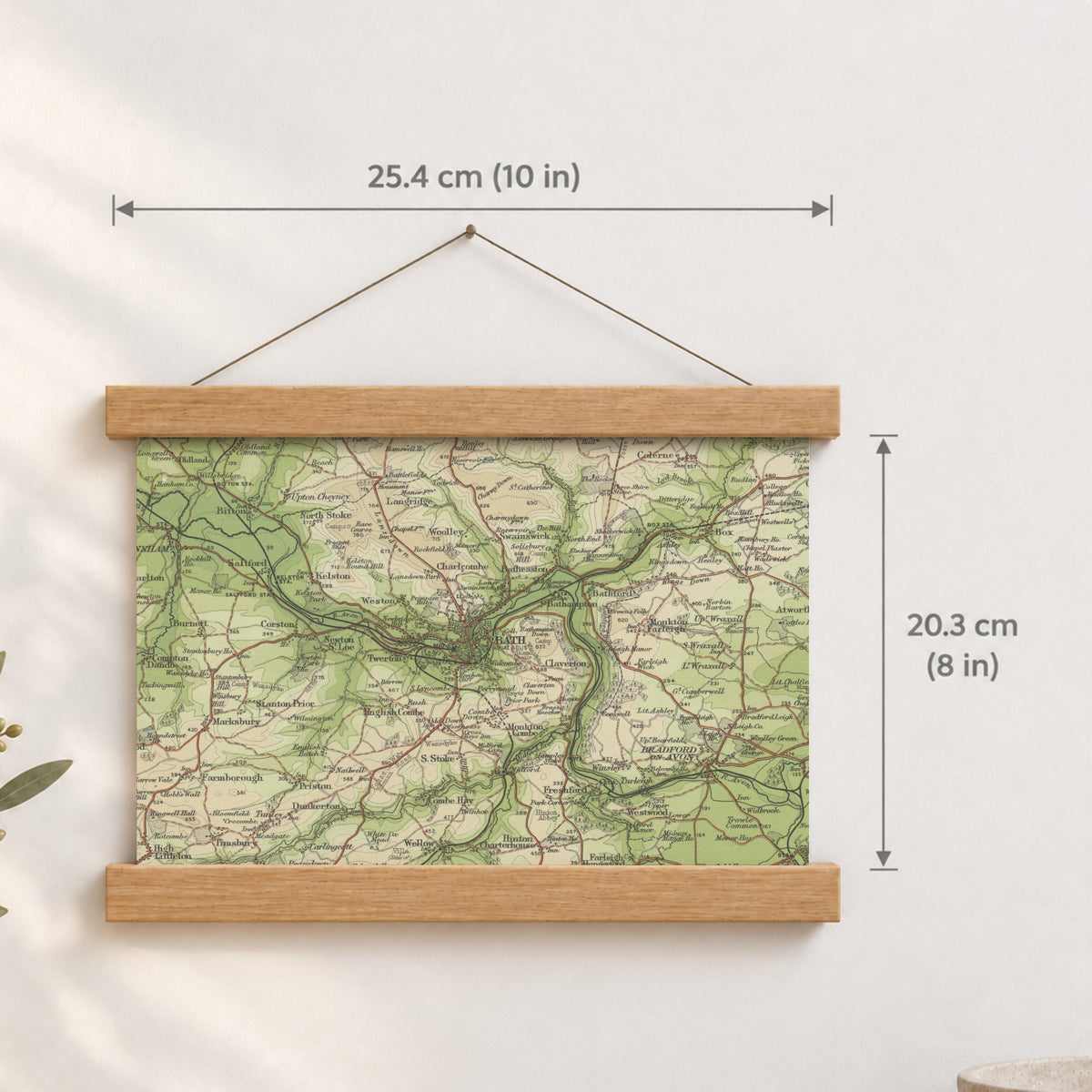 Bath historic map print, Bartholomew Half-Inch, 1904 — 10 × 8 in · landscape, Canvas, black hanger and Canvas, natural oak hanger and Canvas, white hanger and Fine art paper, black hanger and Fine art paper, natural oak hanger and Fine art paper, no hanger and Fine art paper, white hanger, hanger front mockup