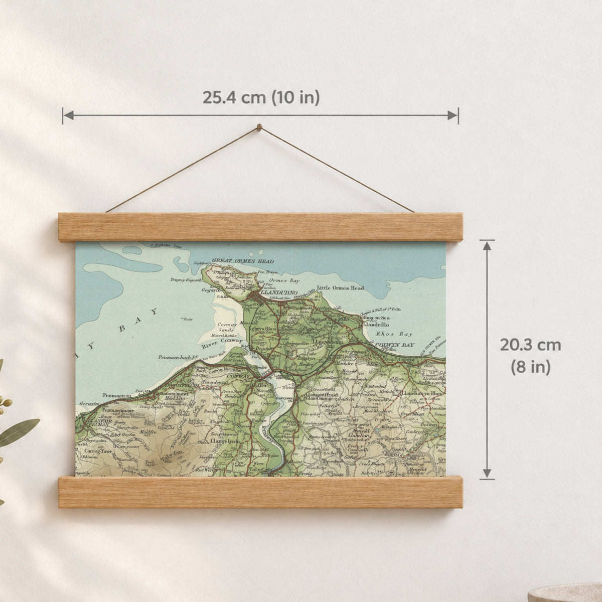 Llandudno historic map print, Bartholomew Half-Inch, 1904 — 10 × 8 in · landscape, Canvas, black hanger and Canvas, natural oak hanger and Canvas, white hanger and Fine art paper, black hanger and Fine art paper, natural oak hanger and Fine art paper, no hanger and Fine art paper, white hanger, hanger front mockup