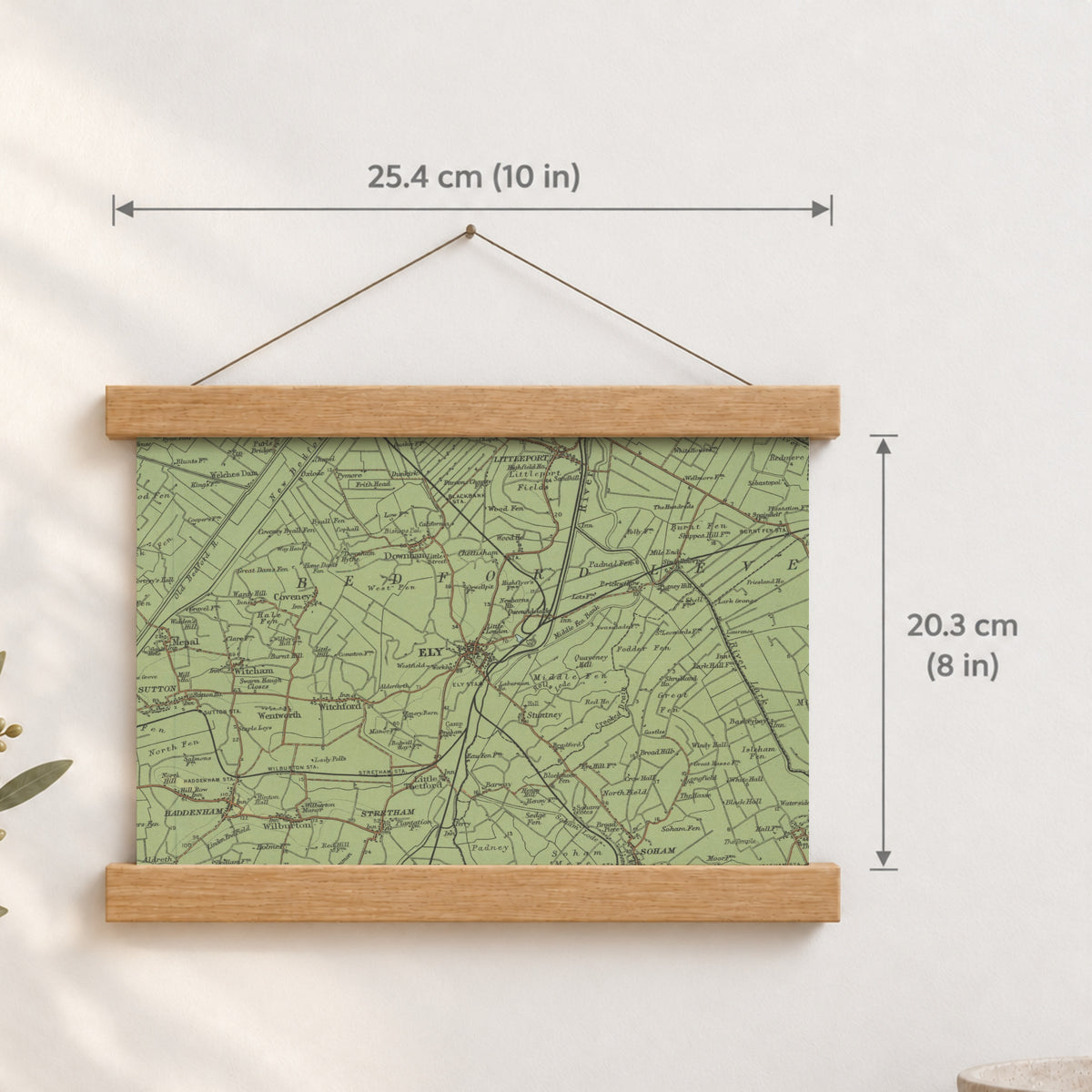Ely historic map print, Bartholomew Half-Inch, 1902 — 10 × 8 in · landscape, Canvas, black hanger and Canvas, natural oak hanger and Canvas, white hanger and Fine art paper, black hanger and Fine art paper, natural oak hanger and Fine art paper, no hanger and Fine art paper, white hanger, hanger front mockup