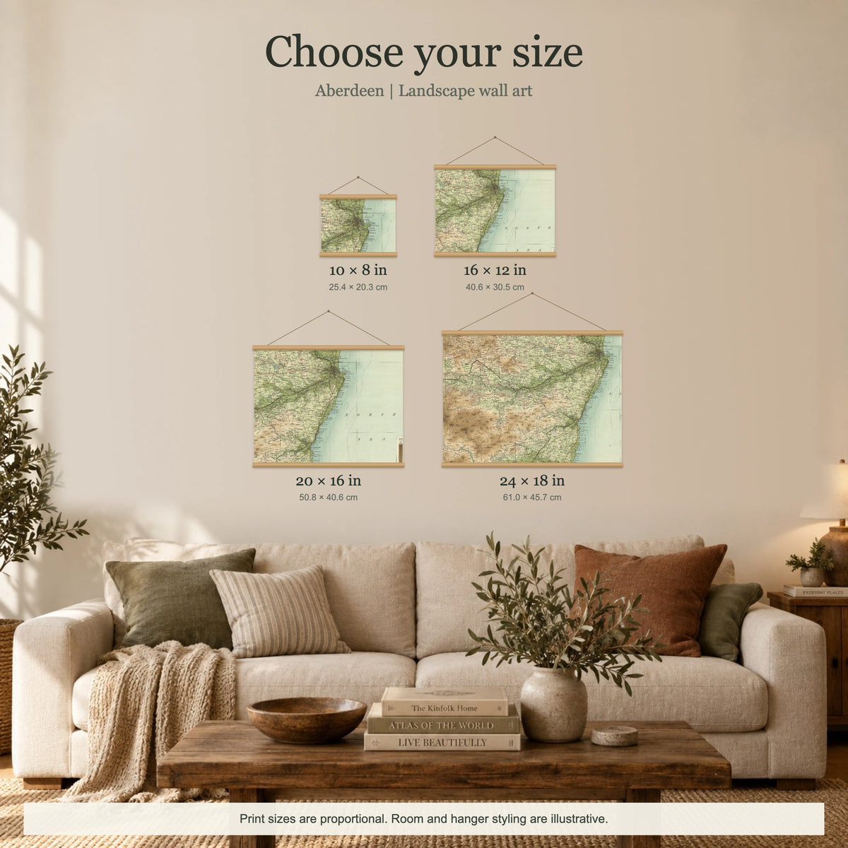 Aberdeen historic map print, Bartholomew Half-Inch, 1903 — 10 × 8 in · landscape, Canvas, black hanger and Canvas, natural oak hanger and Canvas, white hanger and Fine art paper, black hanger and Fine art paper, natural oak hanger and Fine art paper, no hanger and Fine art paper, white hanger, size room mockup landscape