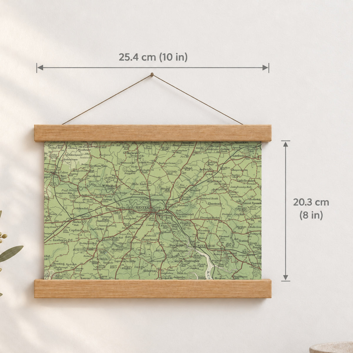 Colchester historic map print, Bartholomew Half-Inch, 1903 — 10 × 8 in · landscape, Canvas, black hanger and Canvas, natural oak hanger and Canvas, white hanger and Fine art paper, black hanger and Fine art paper, natural oak hanger and Fine art paper, no hanger and Fine art paper, white hanger, hanger front mockup