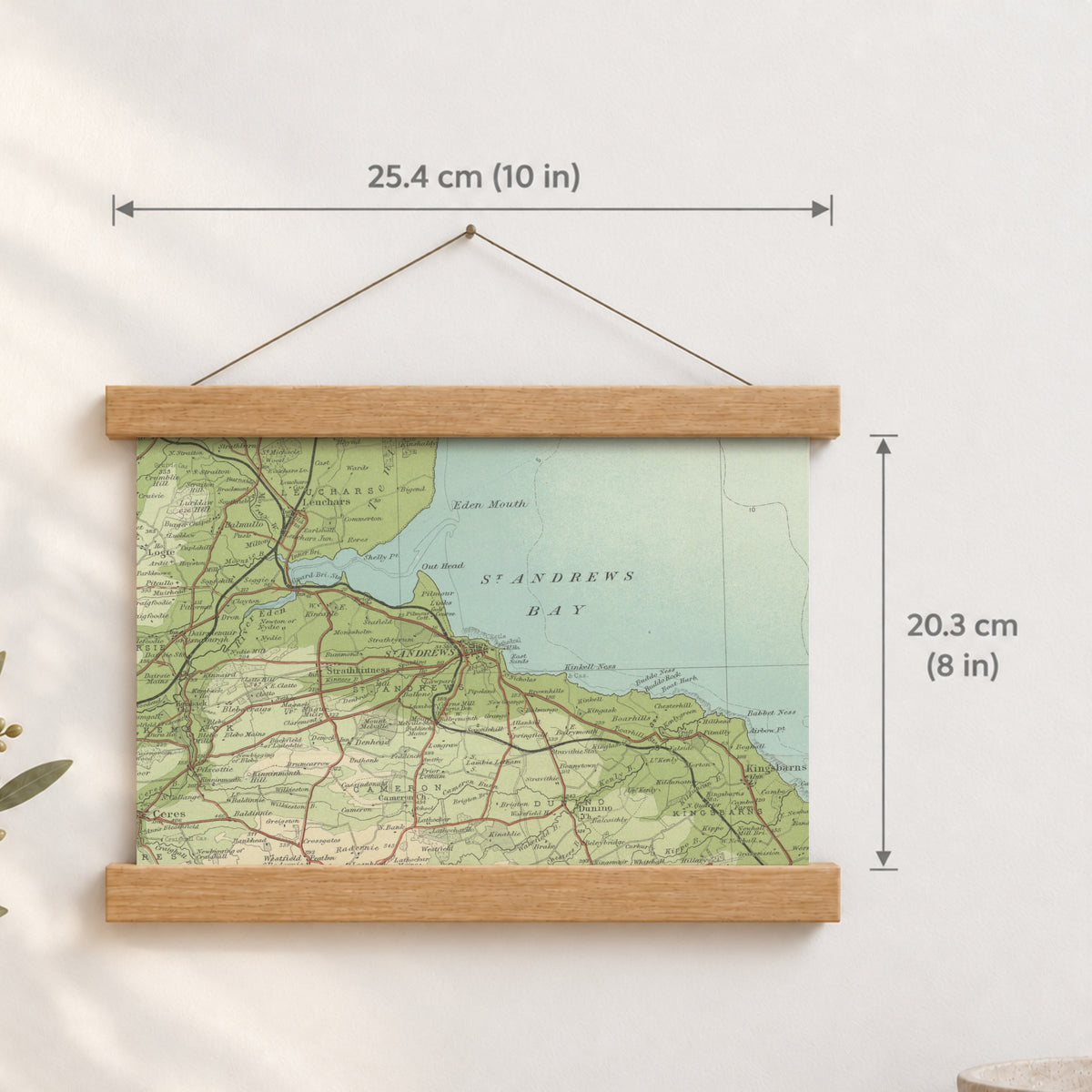 St Andrews historic map print, Bartholomew Half-Inch, 1903 — 10 × 8 in · landscape, Canvas, black hanger and Canvas, natural oak hanger and Canvas, white hanger and Fine art paper, black hanger and Fine art paper, natural oak hanger and Fine art paper, no hanger and Fine art paper, white hanger, hanger front mockup