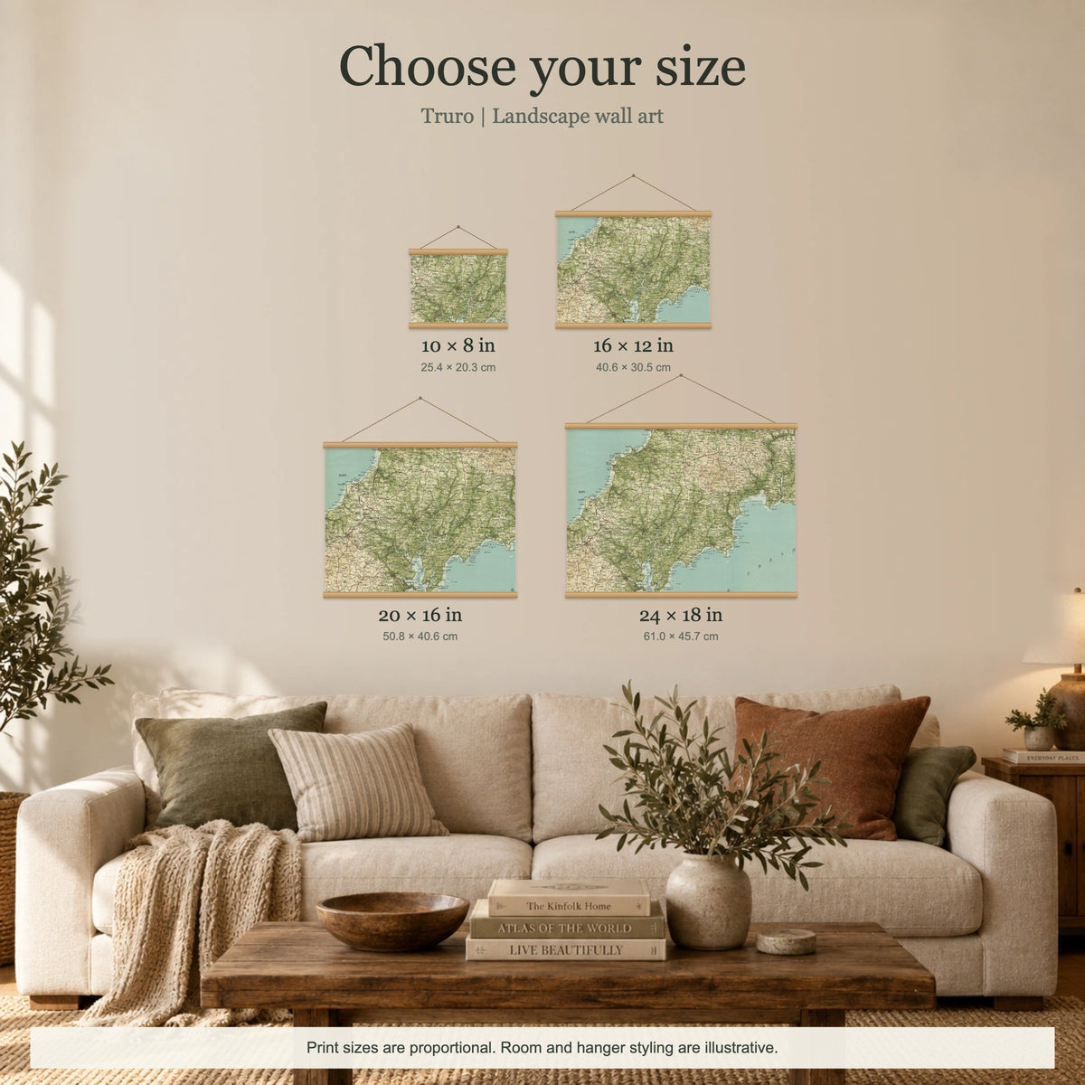 Truro historic map print, Bartholomew Half-Inch, 1903 — 10 × 8 in · landscape, Canvas, black hanger and Canvas, natural oak hanger and Canvas, white hanger and Fine art paper, black hanger and Fine art paper, natural oak hanger and Fine art paper, no hanger and Fine art paper, white hanger, size room mockup landscape