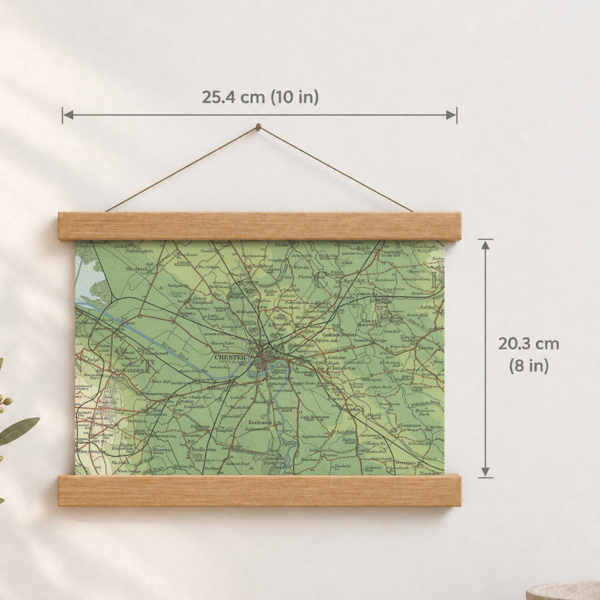 Chester historic map print, Bartholomew Half-Inch, 1902 — 10 × 8 in · landscape, Canvas, black hanger and Canvas, natural oak hanger and Canvas, white hanger and Fine art paper, black hanger and Fine art paper, natural oak hanger and Fine art paper, no hanger and Fine art paper, white hanger, hanger front mockup