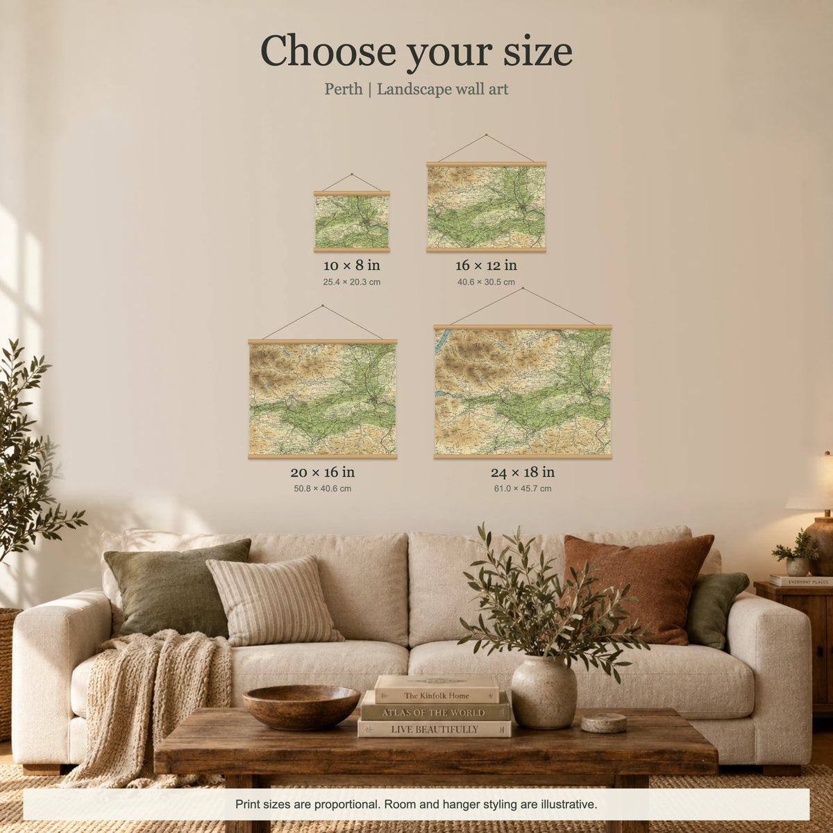 Perth historic map print, Bartholomew Half-Inch, 1903 — 10 × 8 in · landscape, Canvas, black hanger and Canvas, natural oak hanger and Canvas, white hanger and Fine art paper, black hanger and Fine art paper, natural oak hanger and Fine art paper, no hanger and Fine art paper, white hanger, size room mockup landscape