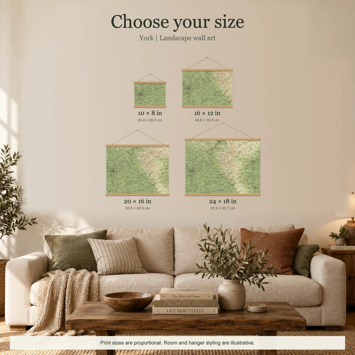 York historic map print, Bartholomew Half-Inch, 1903 — 10 × 8 in · landscape, Canvas, black hanger and Canvas, natural oak hanger and Canvas, white hanger and Fine art paper, black hanger and Fine art paper, natural oak hanger and Fine art paper, no hanger and Fine art paper, white hanger, size room mockup landscape