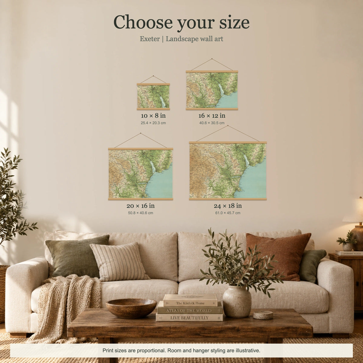 Exeter historic map print, Bartholomew Half-Inch, 1903 — 10 × 8 in · landscape, Canvas, black hanger and Canvas, natural oak hanger and Canvas, white hanger and Fine art paper, black hanger and Fine art paper, natural oak hanger and Fine art paper, no hanger and Fine art paper, white hanger, size room mockup landscape