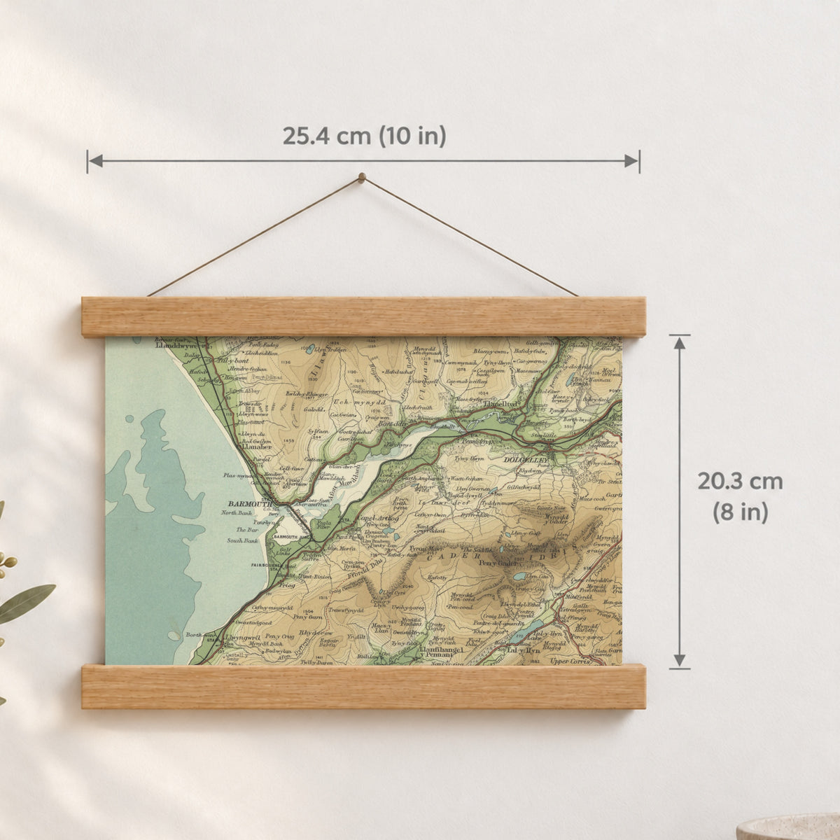 Barmouth historic map print, Bartholomew Half-Inch, 1905 — 10 × 8 in · landscape, Canvas, black hanger and Canvas, natural oak hanger and Canvas, white hanger and Fine art paper, black hanger and Fine art paper, natural oak hanger and Fine art paper, no hanger and Fine art paper, white hanger, hanger front mockup
